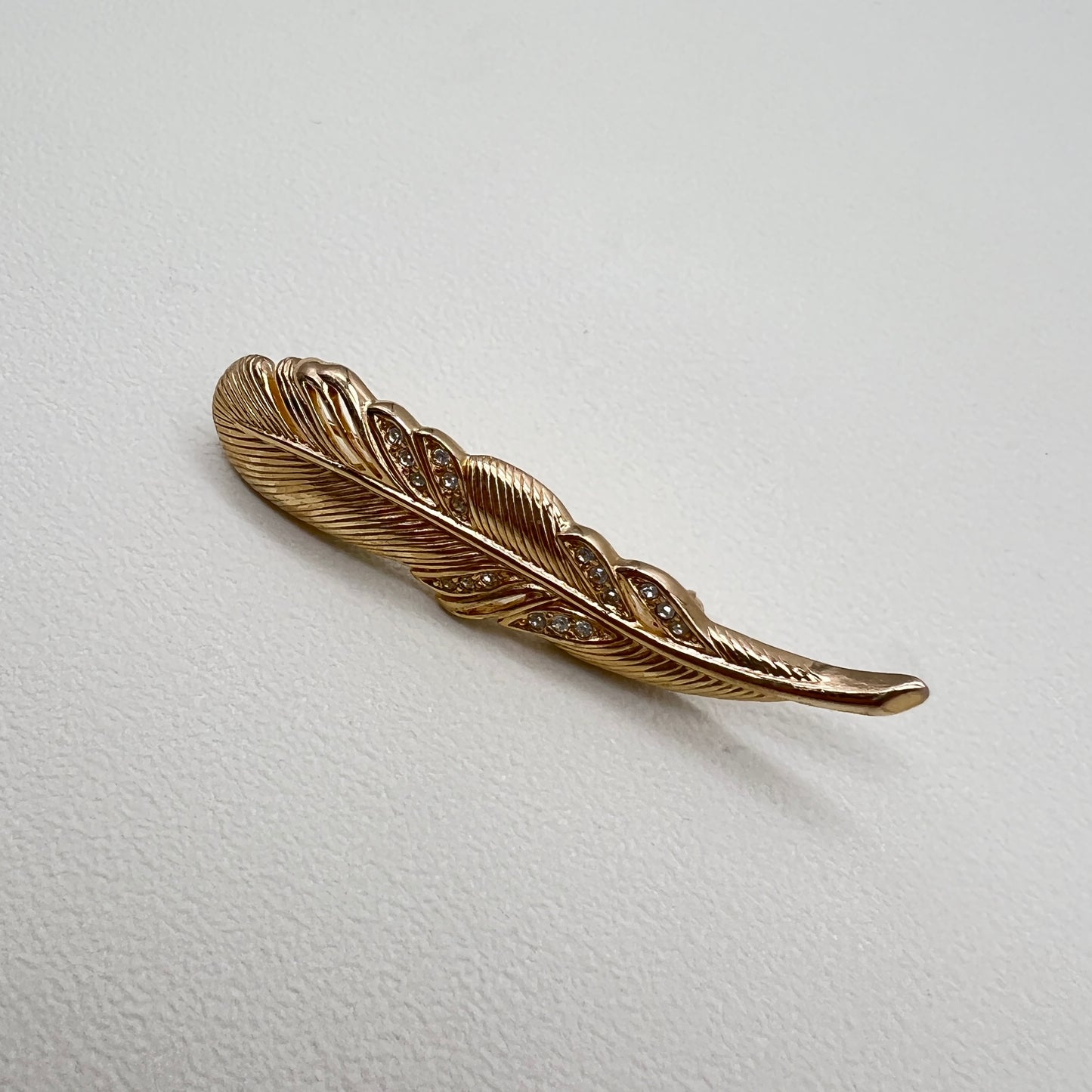 Christian Dior Vintage Leaf Motif Rhinestone Golden Brooch