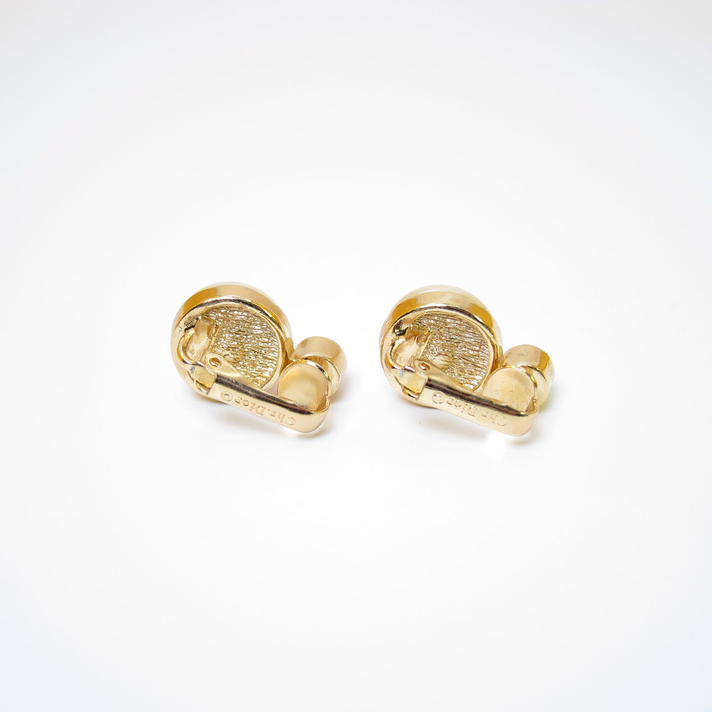 Christian Dior Vintage Round Shape Pearl and Rhinestone Golden Clip-on Earrings