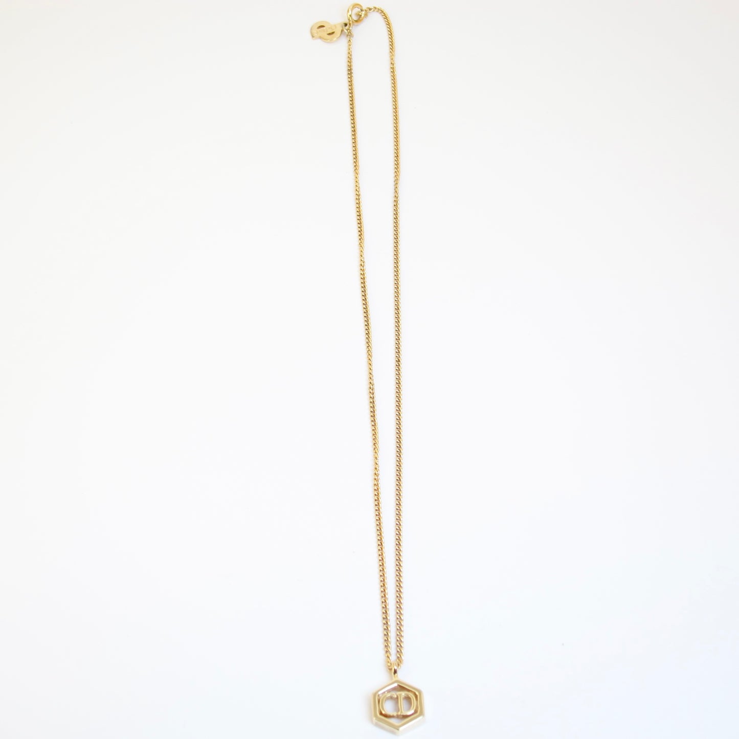 Christian Dior Vintage CD Logo in Hexagon Golden Necklace