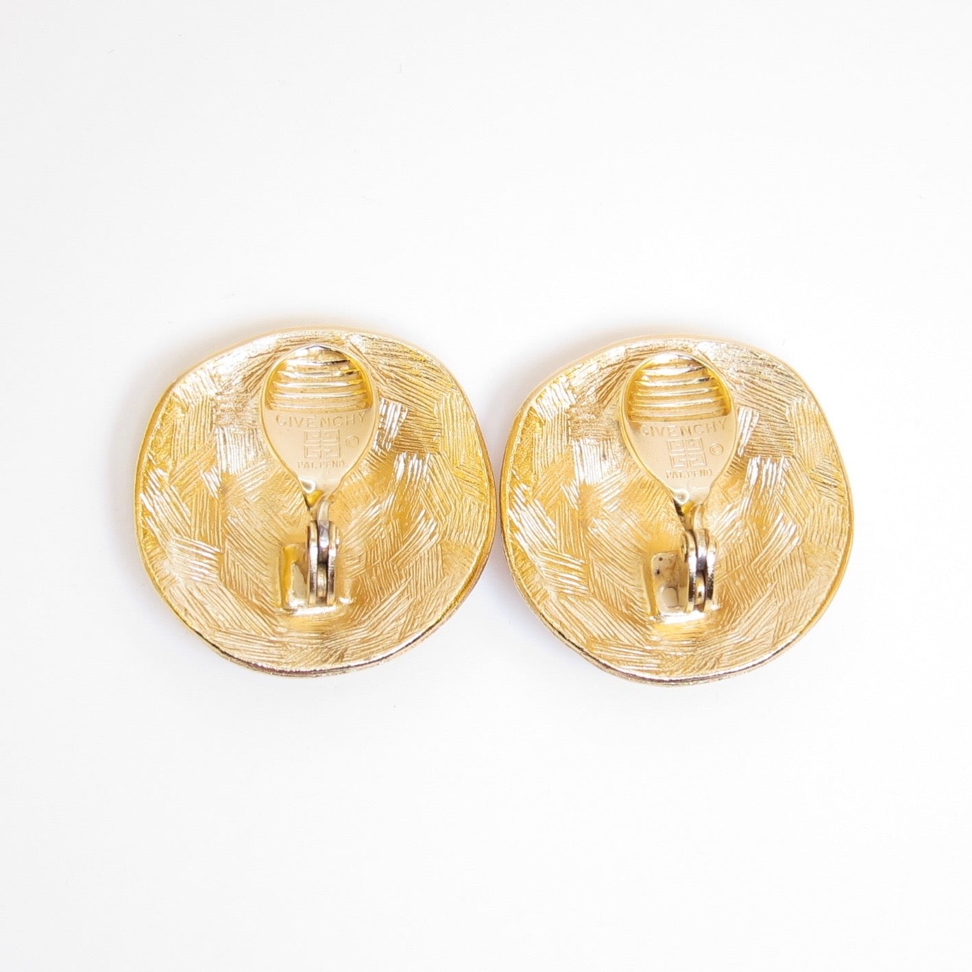 Givenchy Vintage Hammered Round Shaped Golden Clip-on Earrings