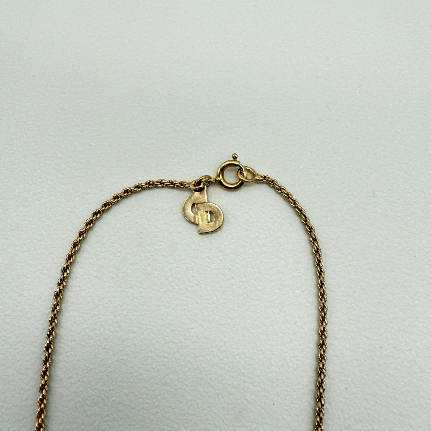 Christian Dior Vintage Pearl Motif Pendant Golden Necklace
