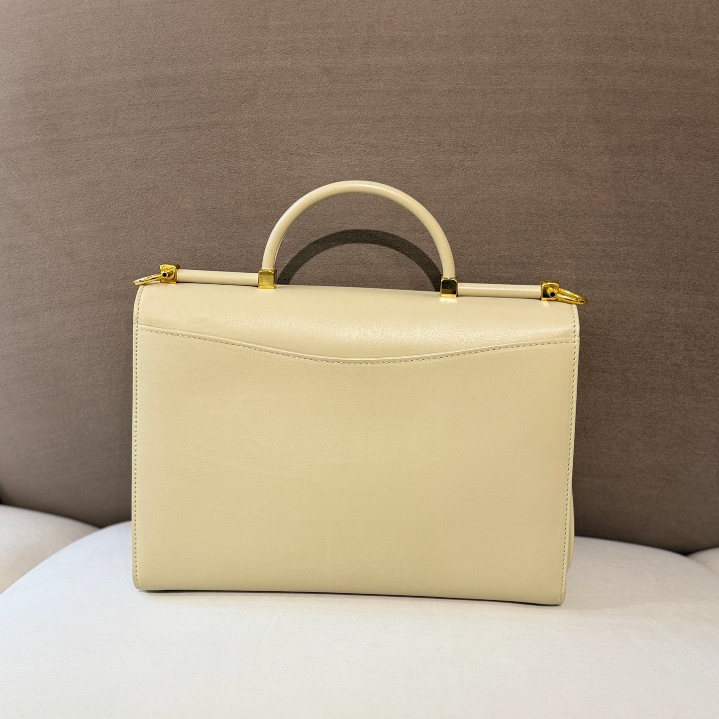 Bally Golden Buckle 2-Way Beige Top Handle Handbag