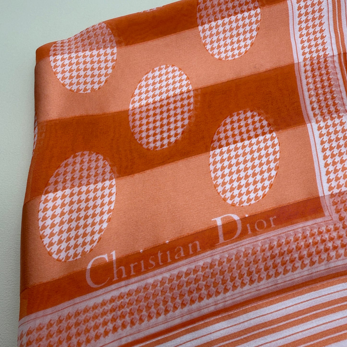 Christian Dior Vintage Orange Oval Pattern Silk Scarf