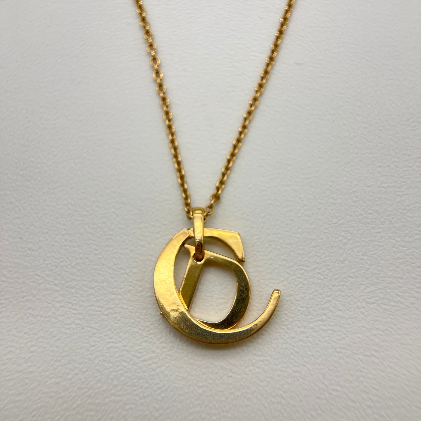 Christian Dior Vintage CD Logo Pendant Golden Necklace