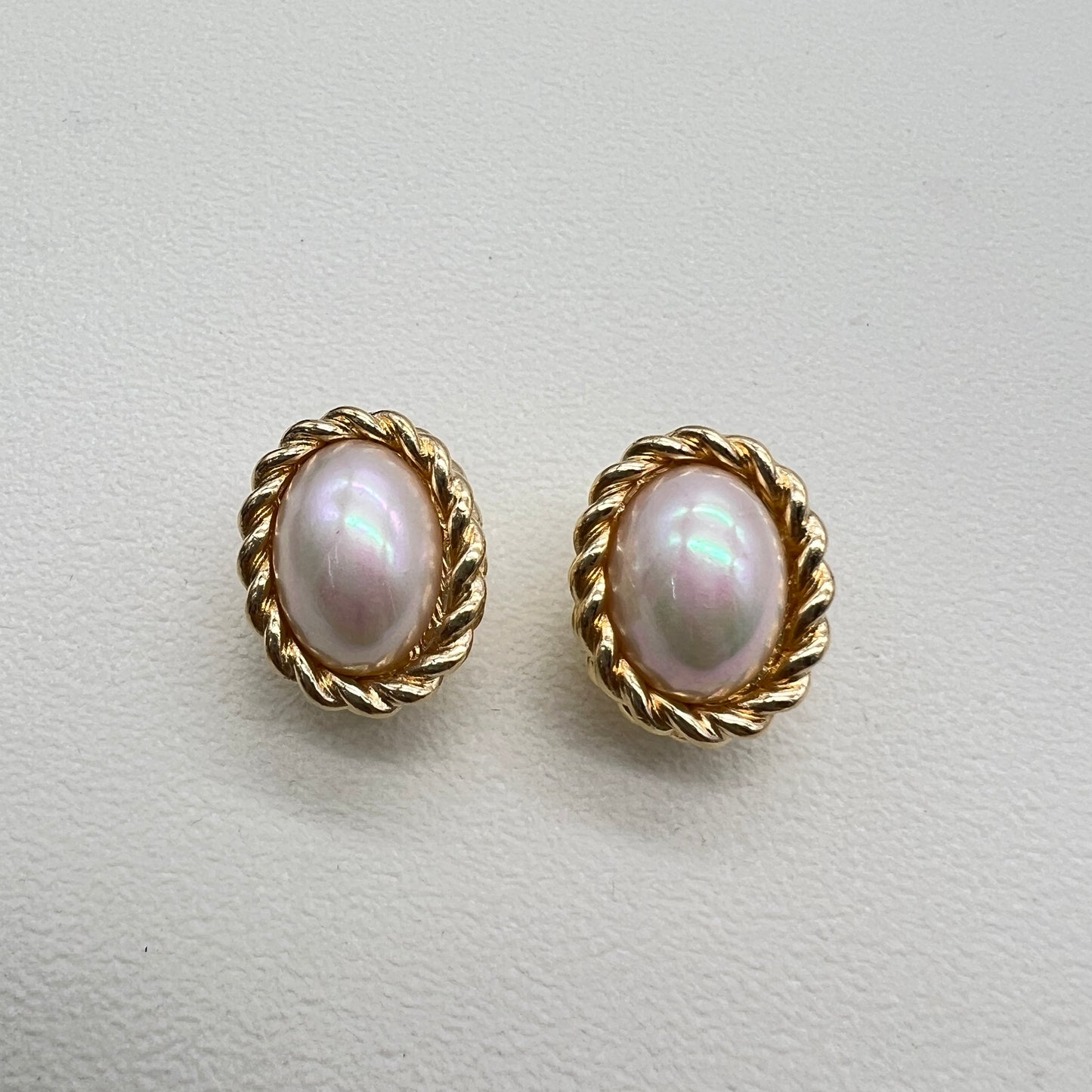 Christian Dior Vintage Oval Shape Twist and Pearl Golden Clip-on Earrings