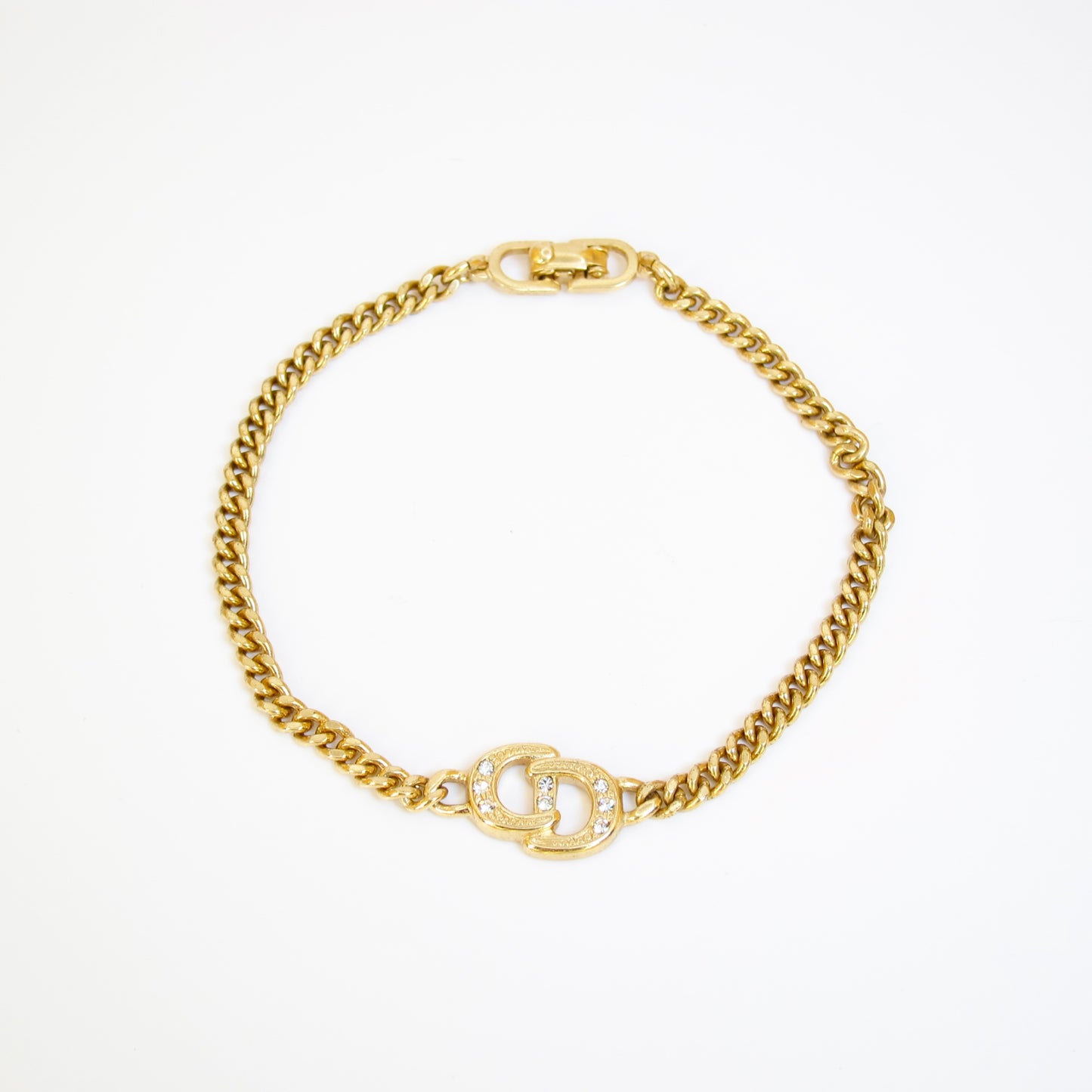 Christian Dior Vintage CD Logo with Rhinestone Golden Bracelet
