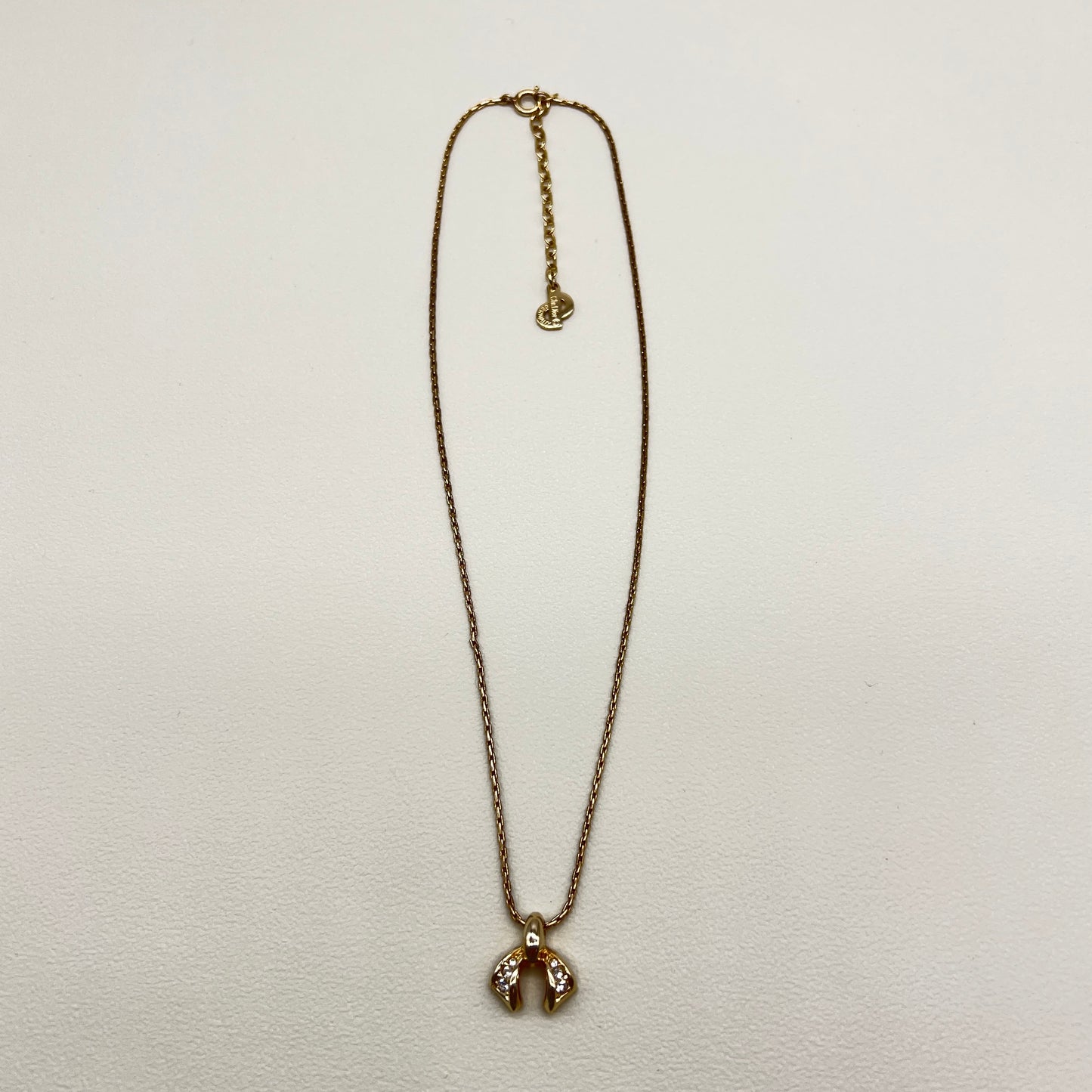 Christian Dior Vintage Ribbon Motif Rhinestone Golden Necklace