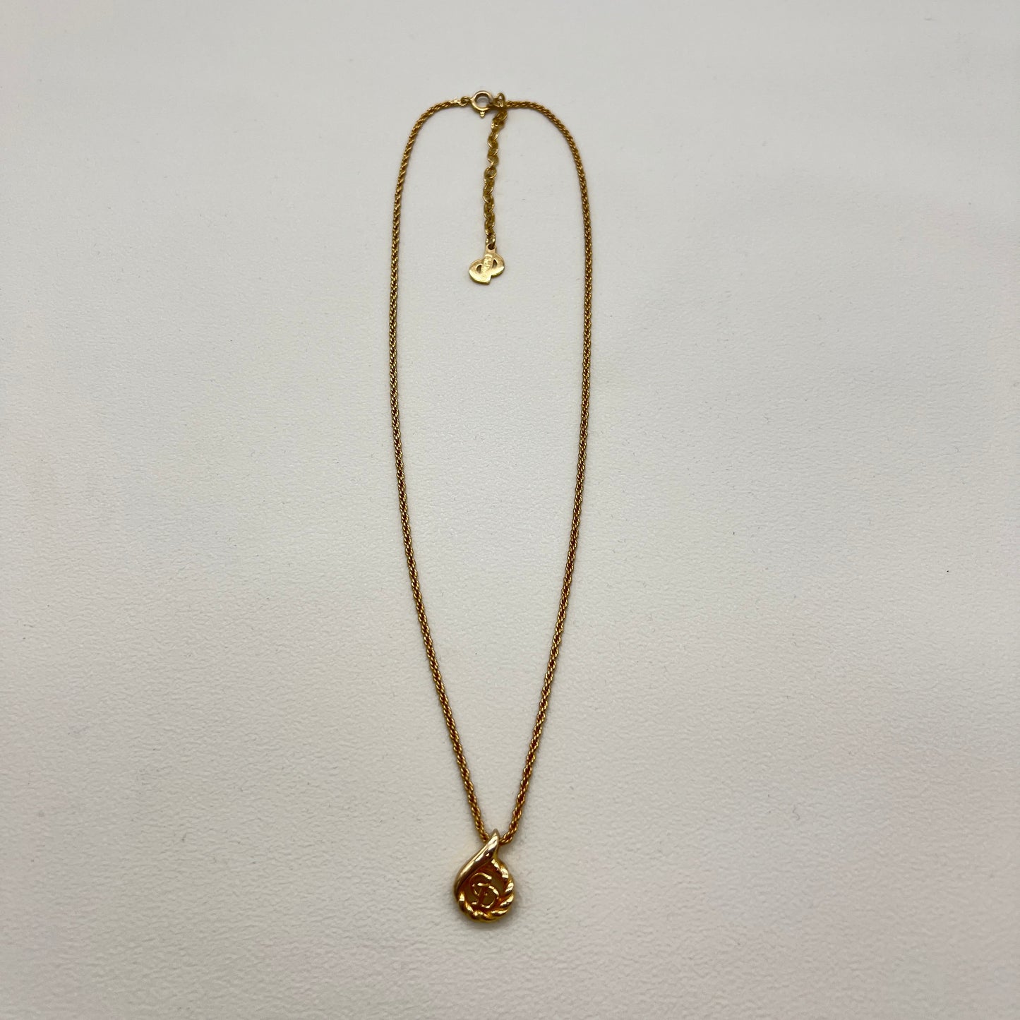 Christian Dior Vintage CD Logo and Twist Pendant Golden Necklace