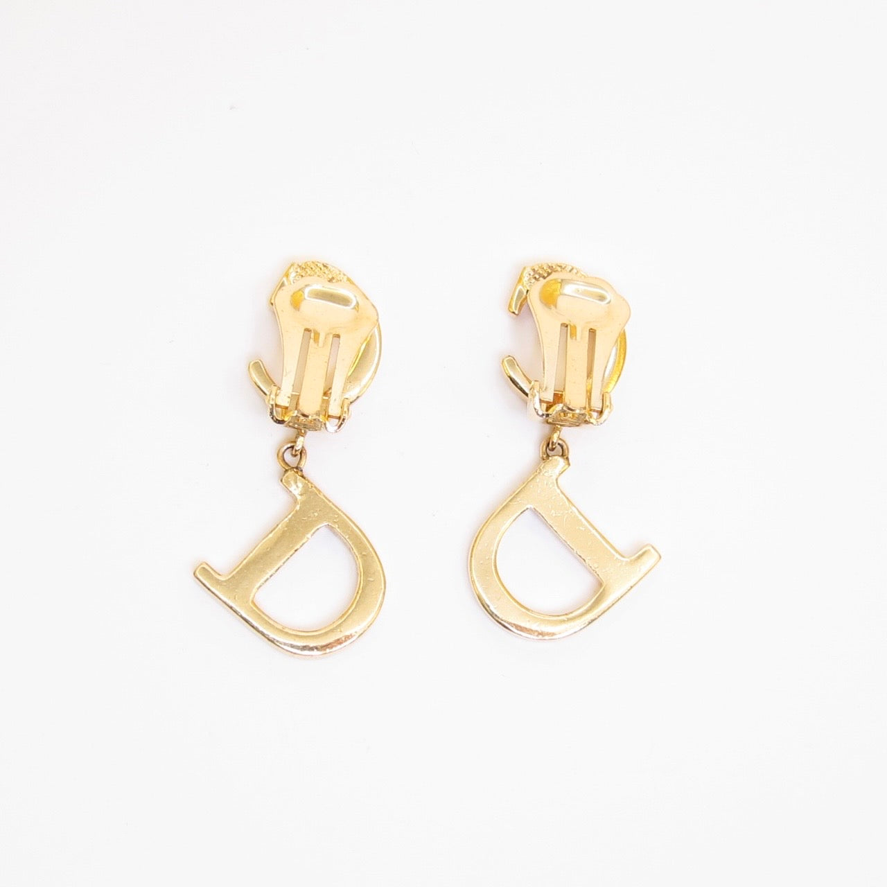 Christian Dior Vintage CD Logo Dangle Golden Clip-on Earrings