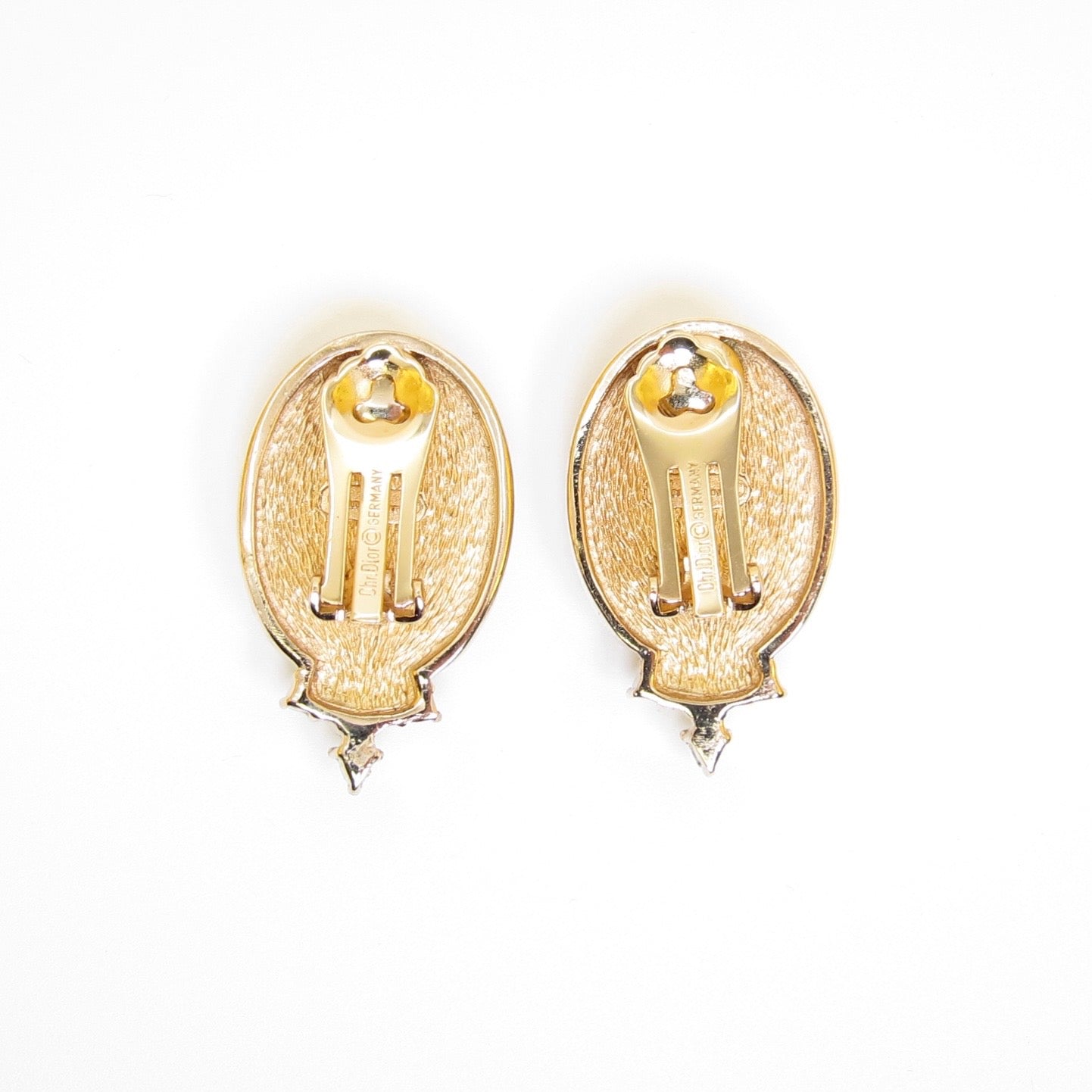 Christian Dior Vintage Oval Shape Pearl and Rhinestone Golden Clip-on Earrings