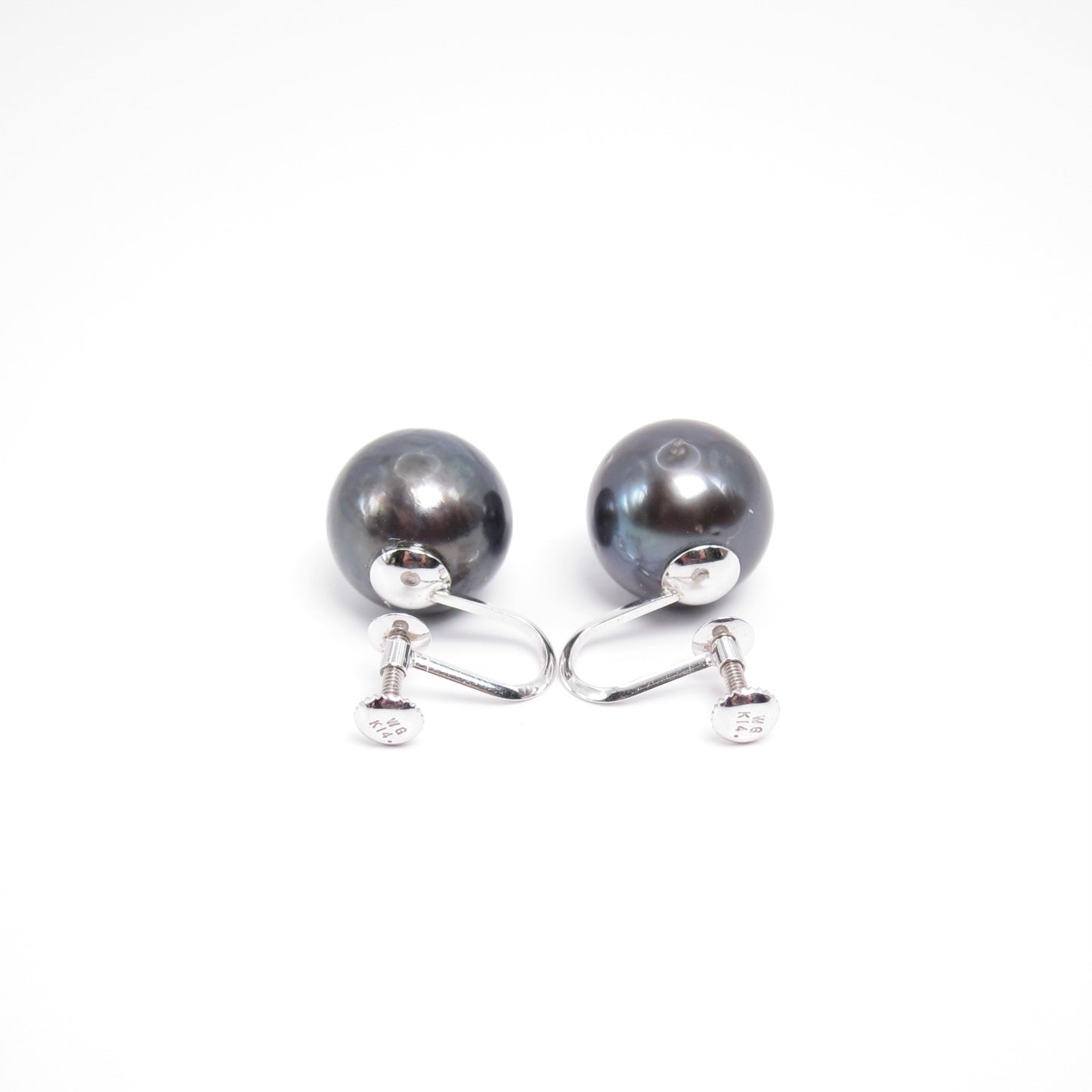 No Brand Vintage 14K White Gold Black South Sea Pearl Clip-on Earrings