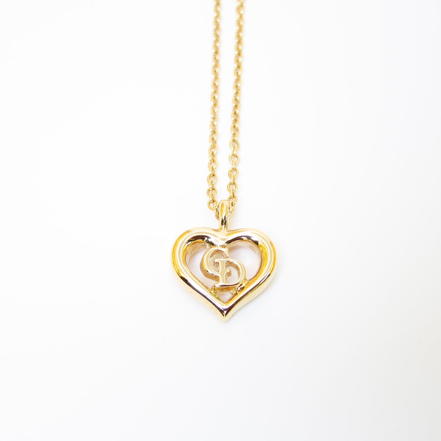 Christian Dior Vintage CD Logo in Heart Shape Golden Necklace