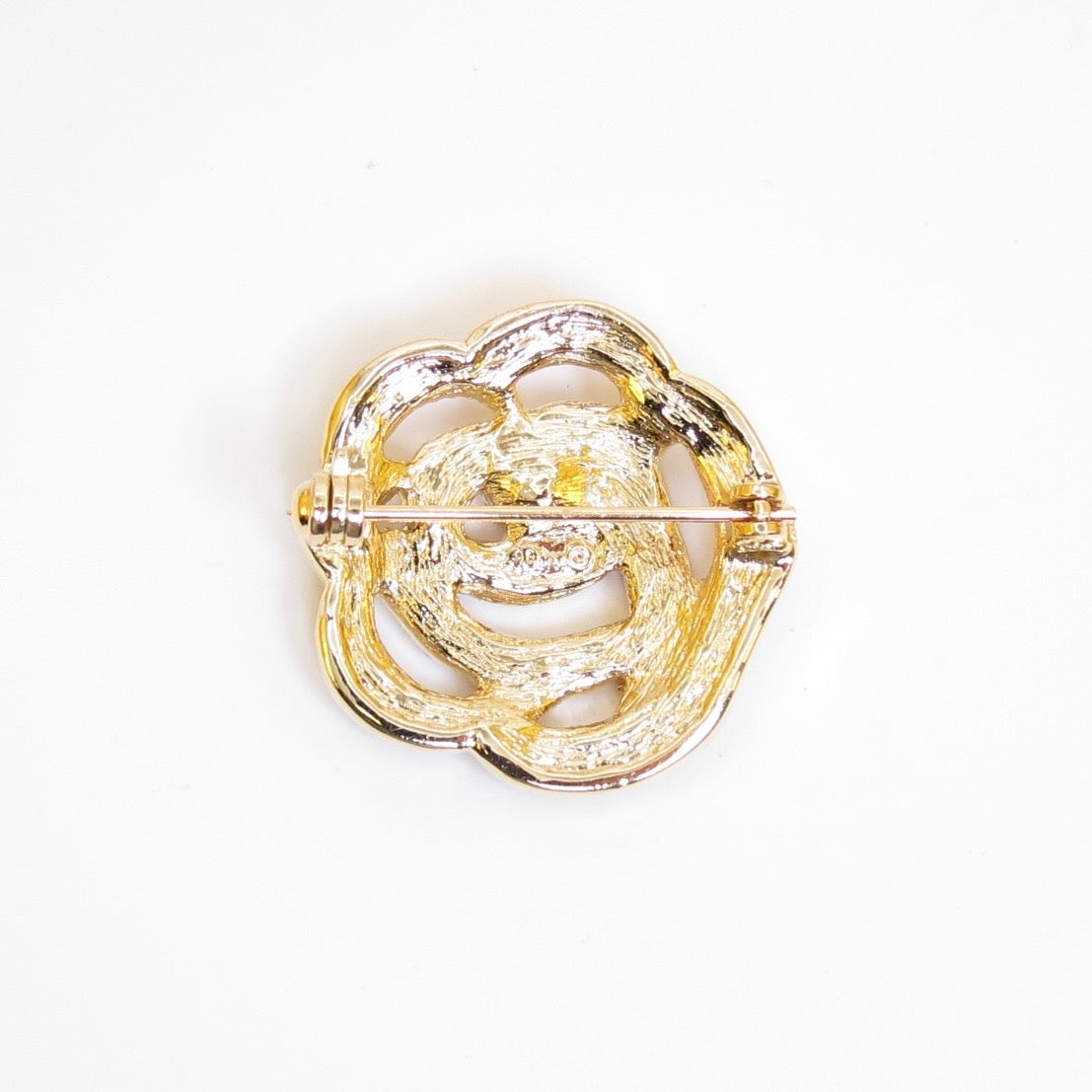Christian Dior Vintage Flower Motif with Rhinestone Golden Brooch