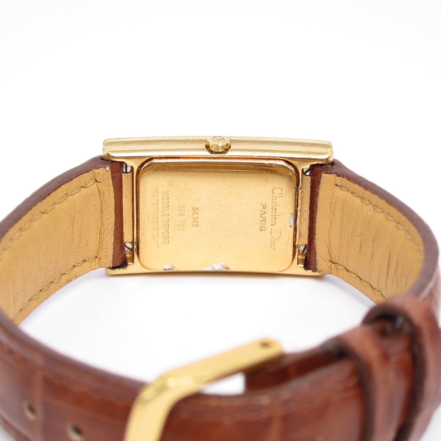 Christian Dior Vintage Tank Rectangle White Face with Leather Strap Two Tone Watch