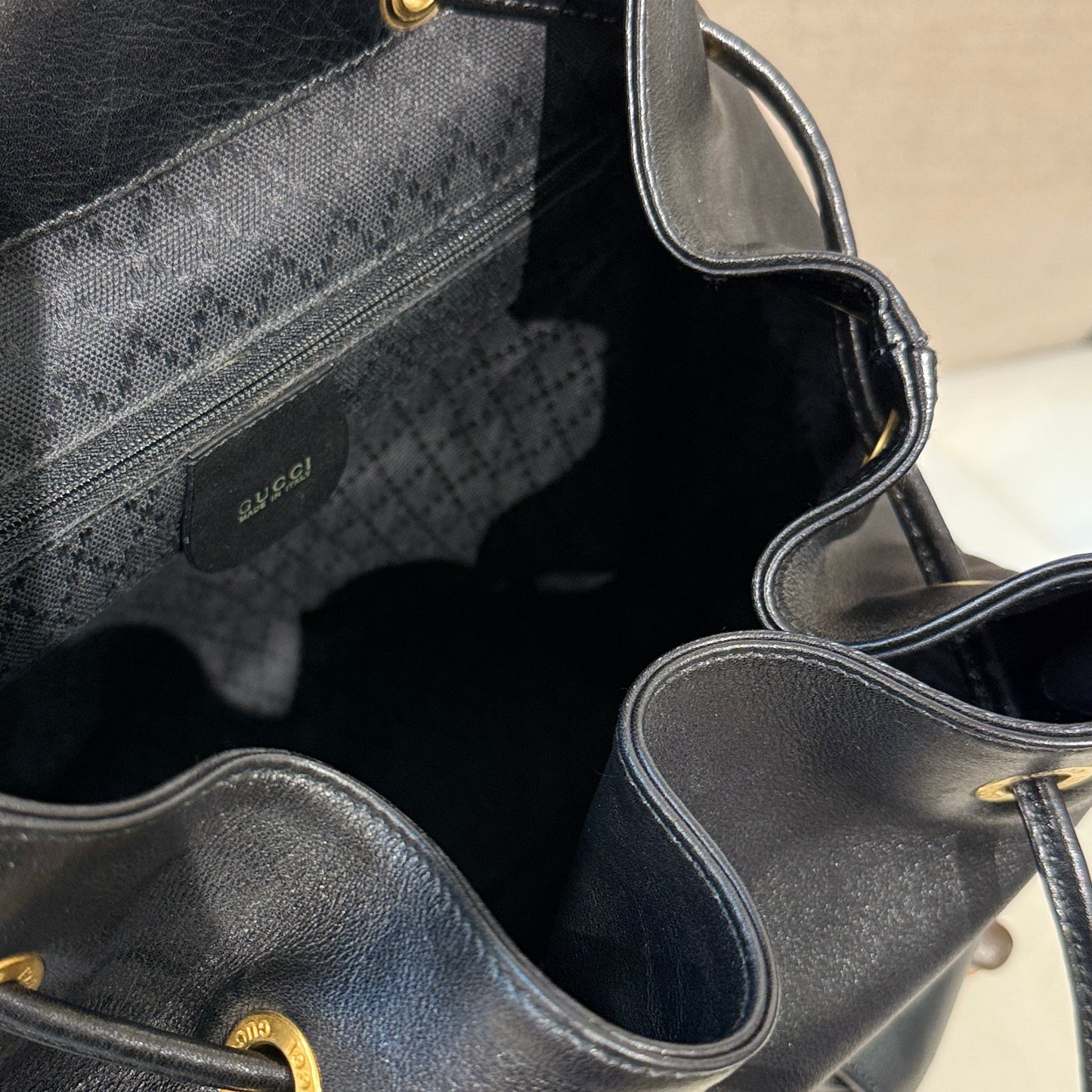 Gucci Vintage Bamboo Black Leather Backpack With Dual Pockets