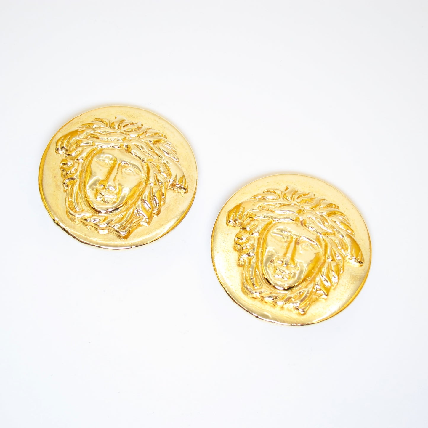 Gianni Versace Vintage Medusa Logo Golden Clip-on Earrings