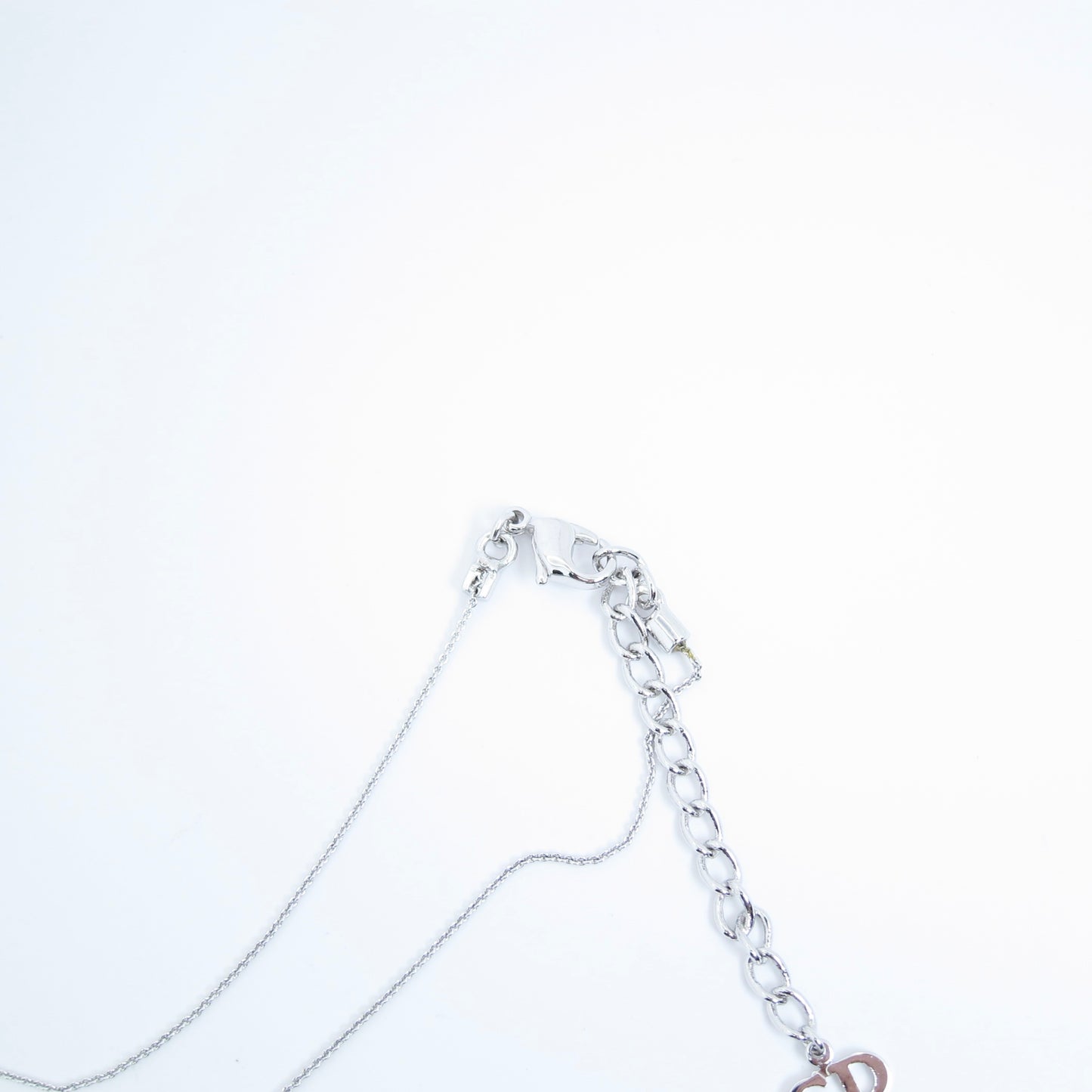 Christian Dior Vintage Dior Logo Letter Charm Silver Necklace