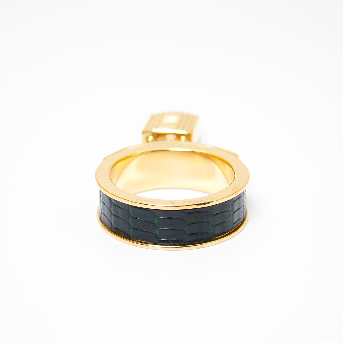 Hermes Vintage Kelly Dark Green Leather and Golden Scarf Ring