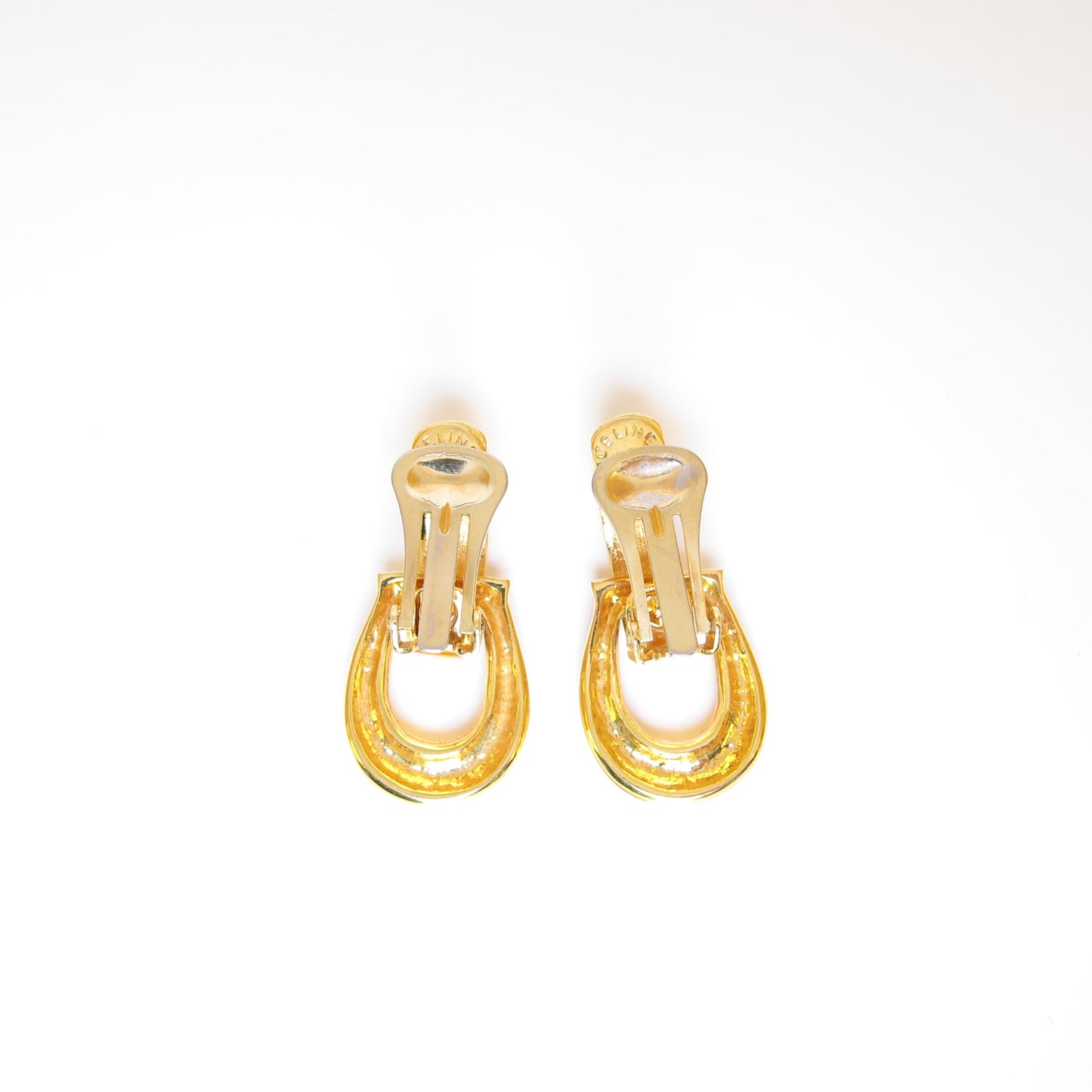 Celine Vintage Celine Logo 2-way Usage Golden Clip-on Earrings