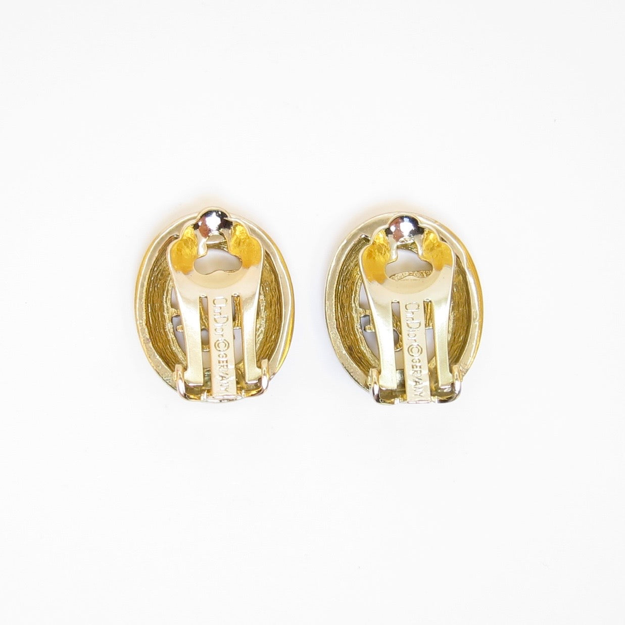 Christian Dior Vintage Dior Logo in Oval Shaped Golden Clip-on Earrings