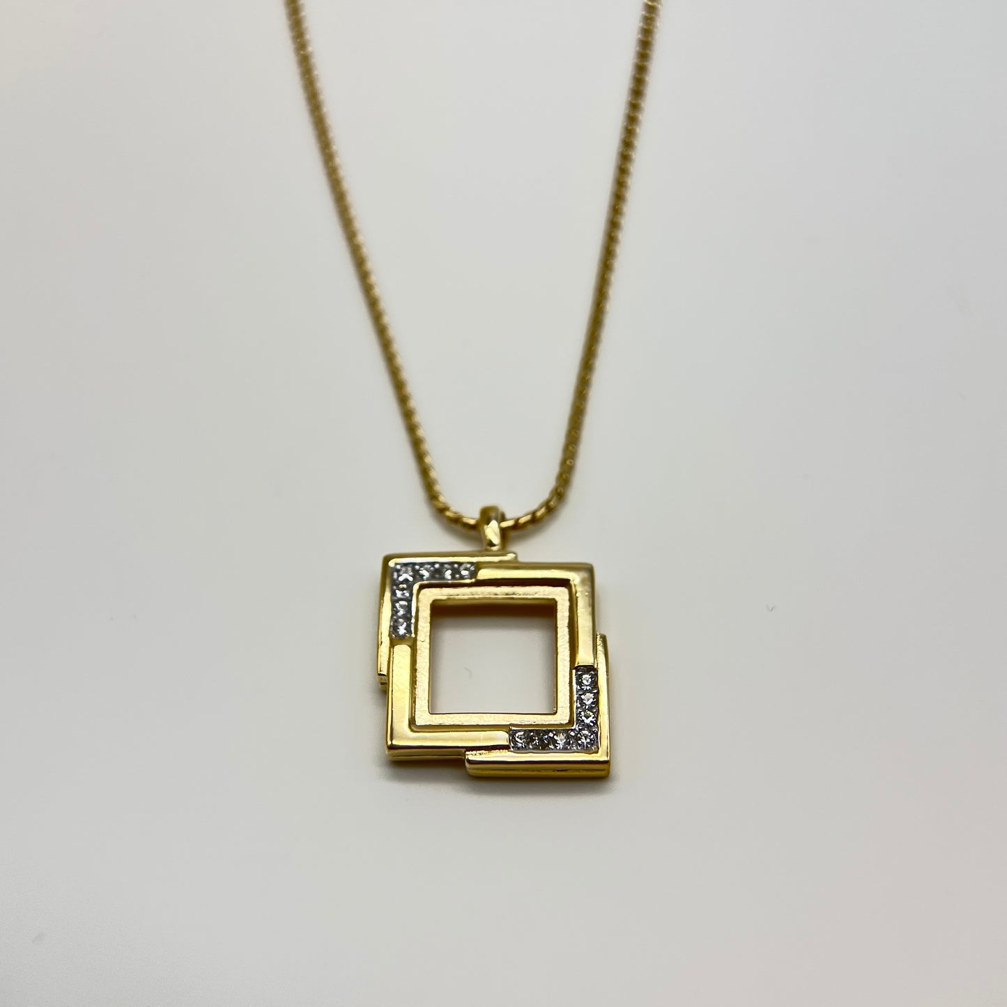 Givenchy Vintage Square Shape with Rhinestone Pendant Golden Necklace