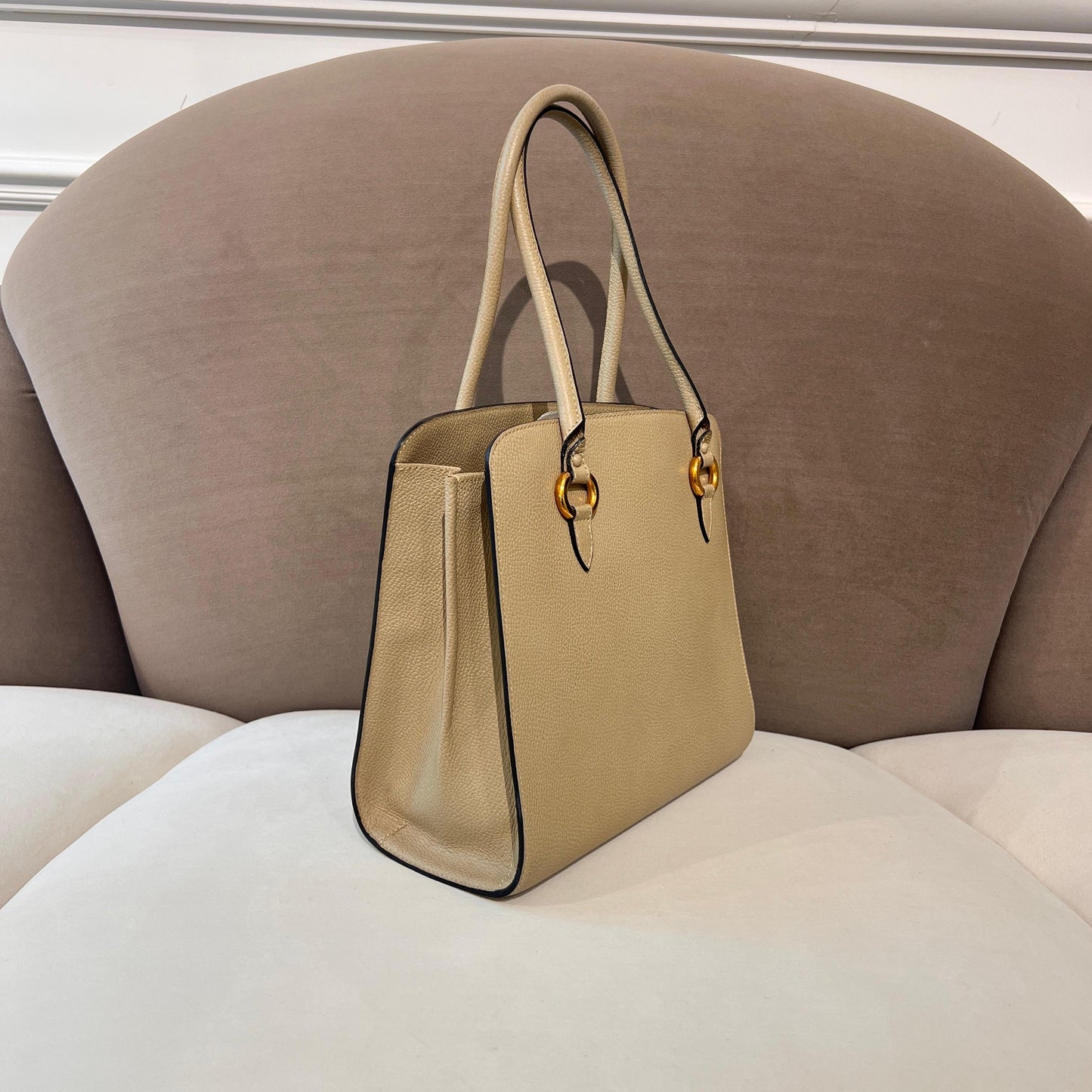 Delvaux Vintage Beige Grain Leather Tall Tote Handbag