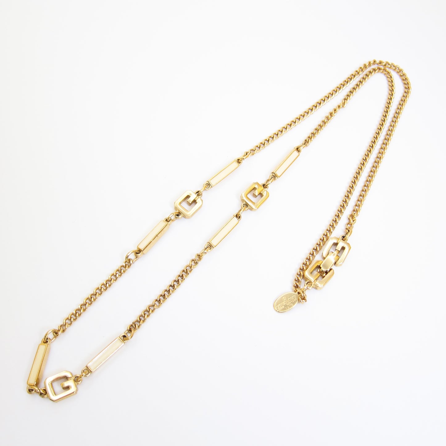 Givenchy Vintage G Logo White and Golden Long Necklace