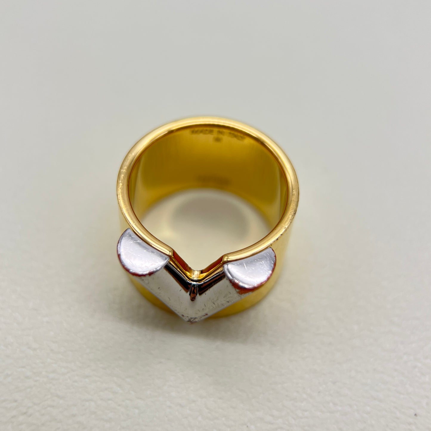 Louis Vuitton Vintage Two Tone V Logo Golden Ring #13.5