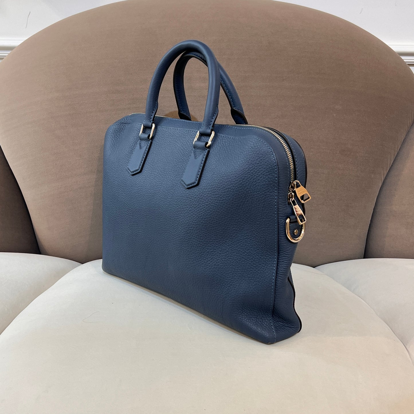 Louis Vuitton Vintage Blue Grained Leather Structured Briefcase Shoulder Bag