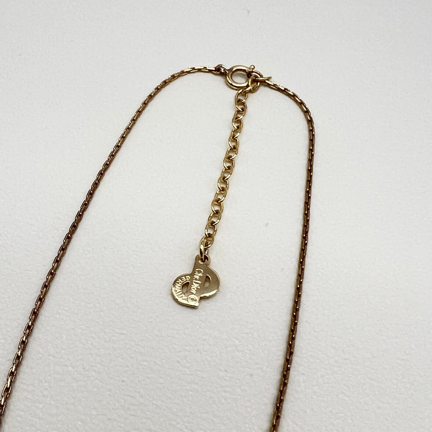 Christian Dior Vintage Ribbon Motif Rhinestone Golden Necklace
