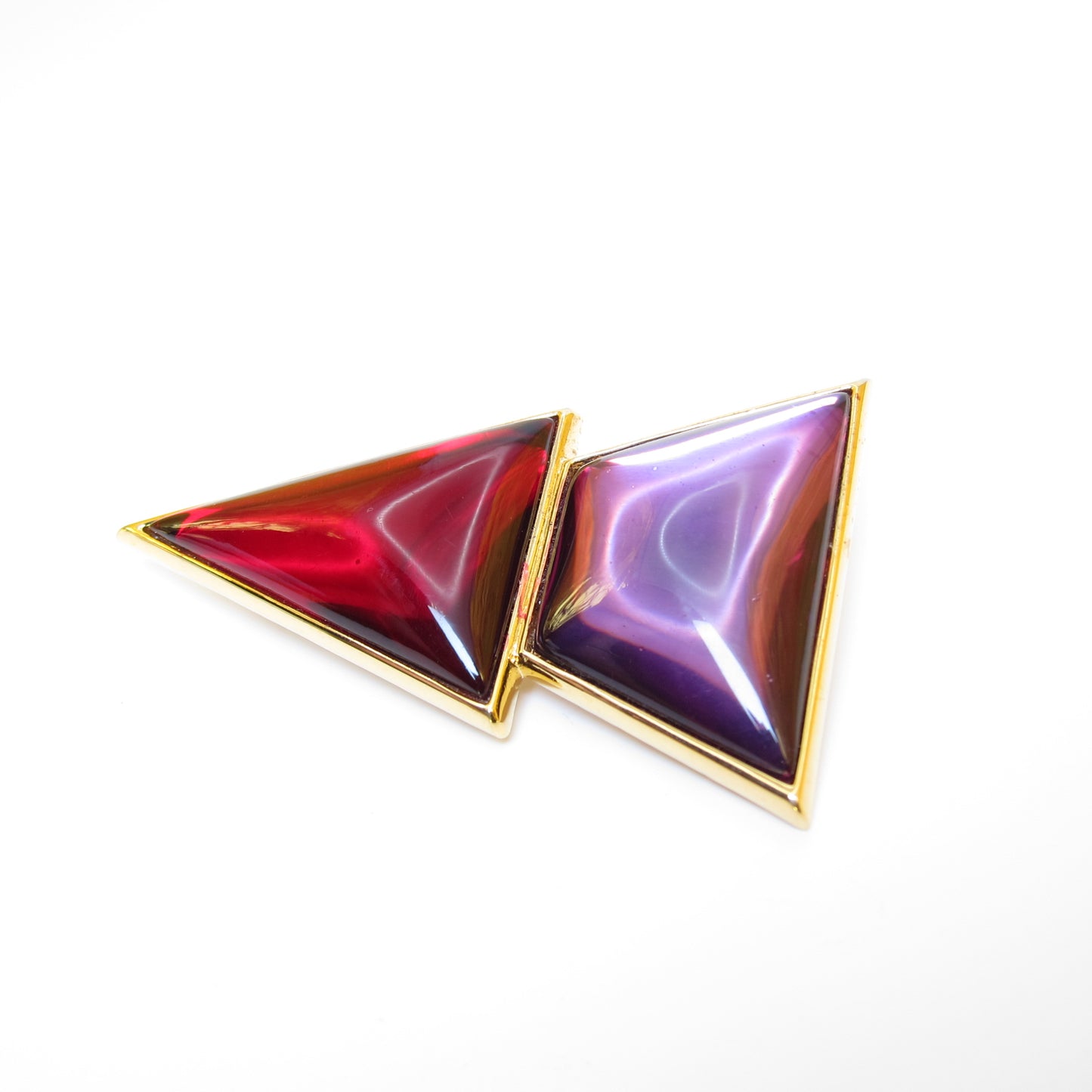 Yves Saint Laurent Vintage Purple and Red Triangle Golden Brooch