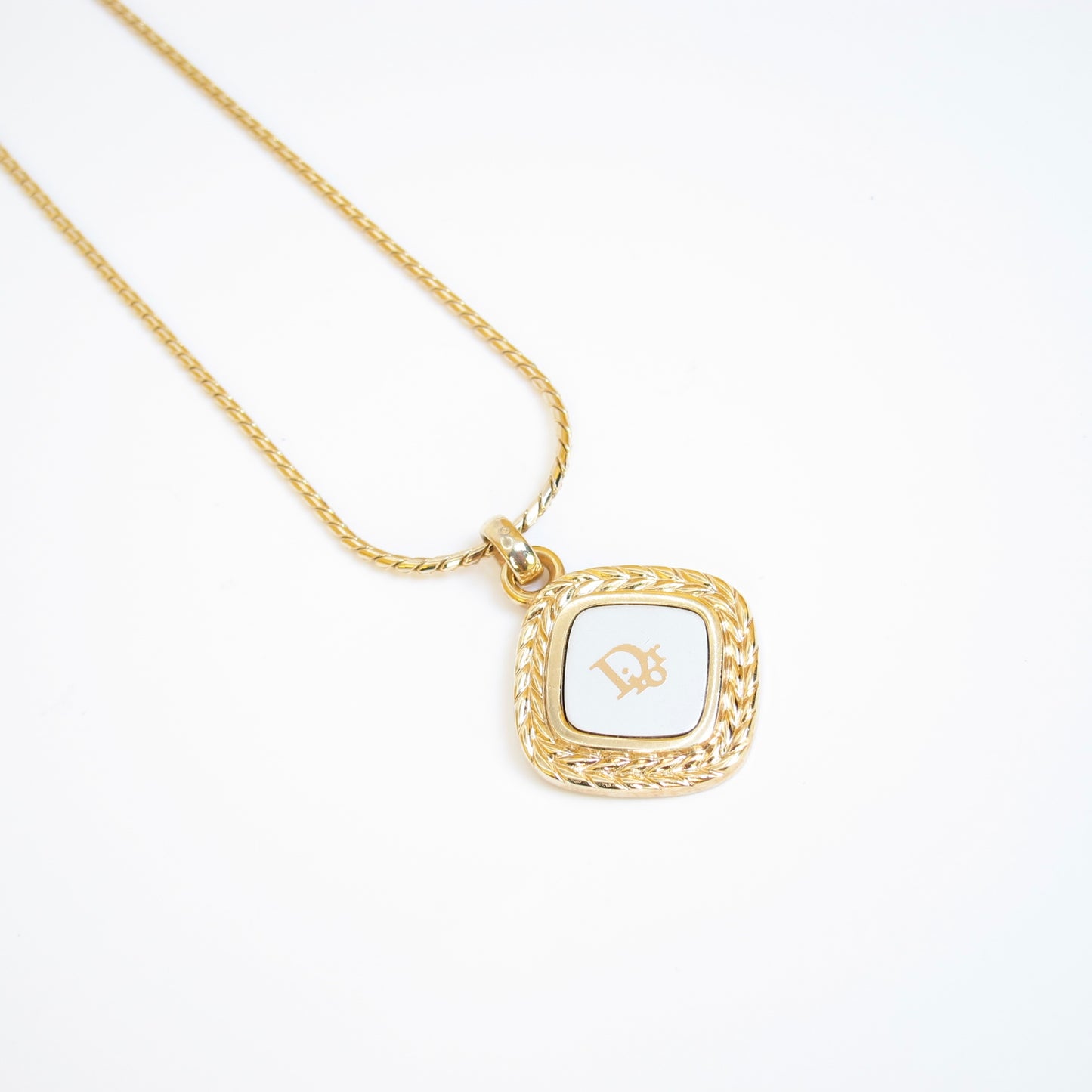Christian Dior Vintage Dior Logo on Rhombus Silver and Golden Necklace