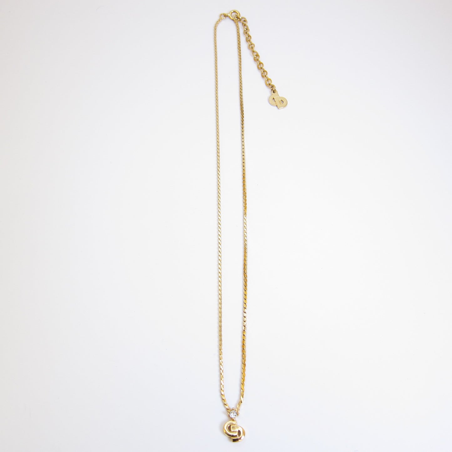 Christian Dior Vintage CD Logo and Rhinestone Golden Necklace