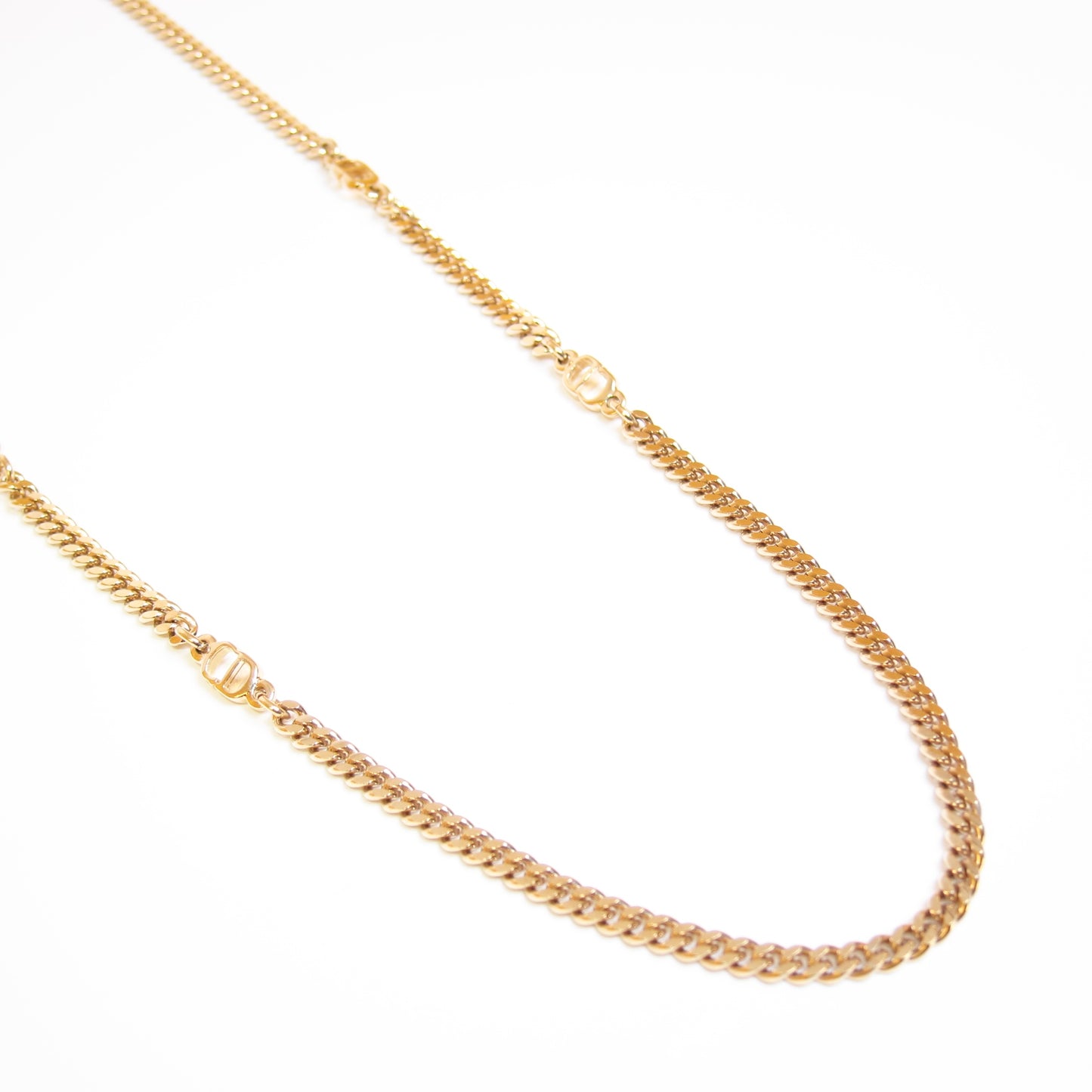 Christian Dior Vintage CD Logo Golden Long Necklace