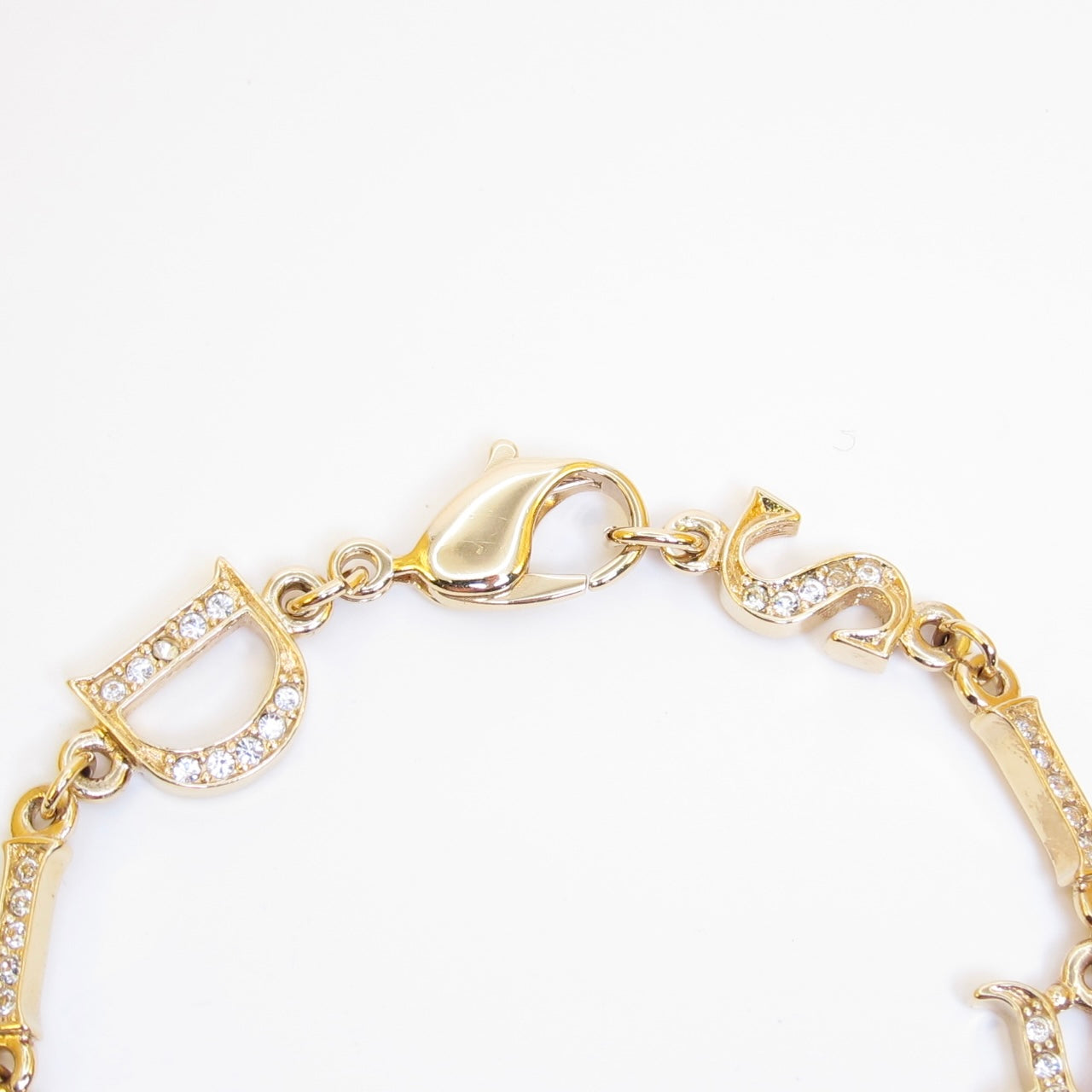 Christian Dior Vintage Dior Paris Letter Charm with Rhinestone Golden Bracelet