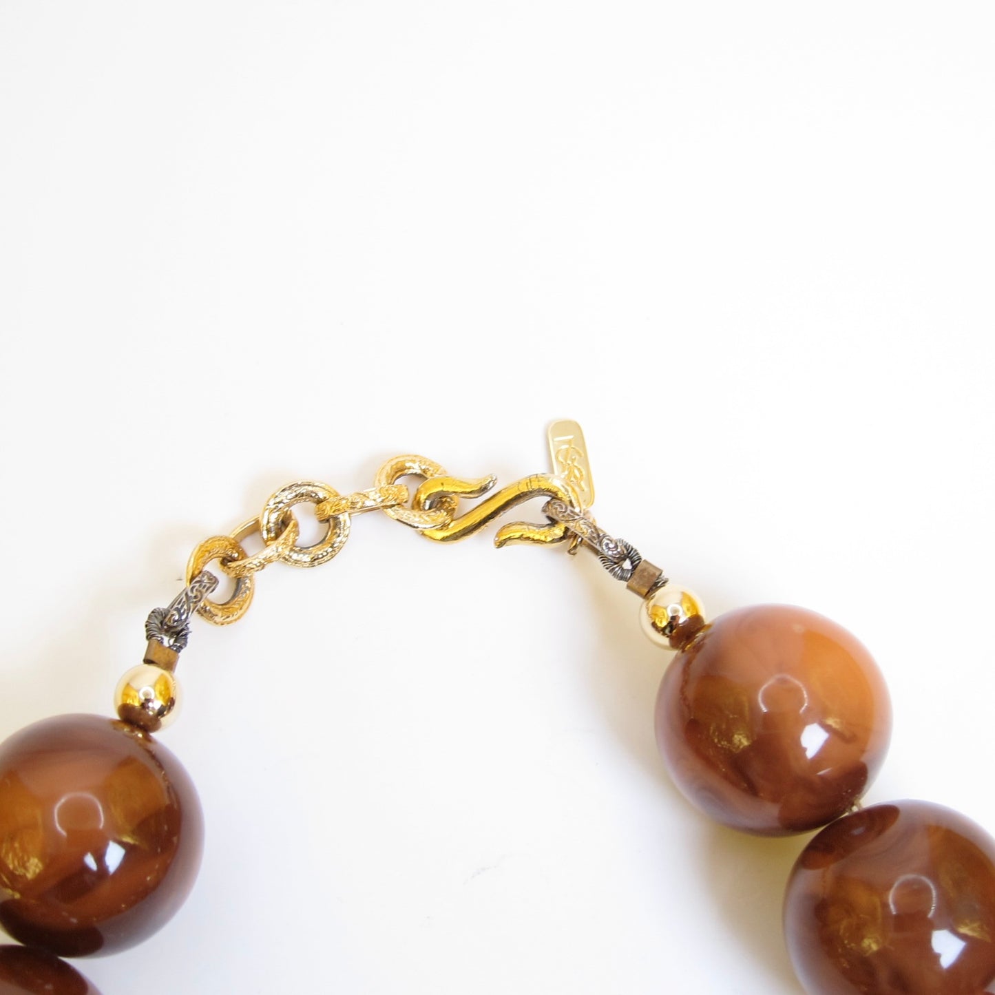 Yves Saint Laurent Vintage Brown Color Stone Golden Necklace