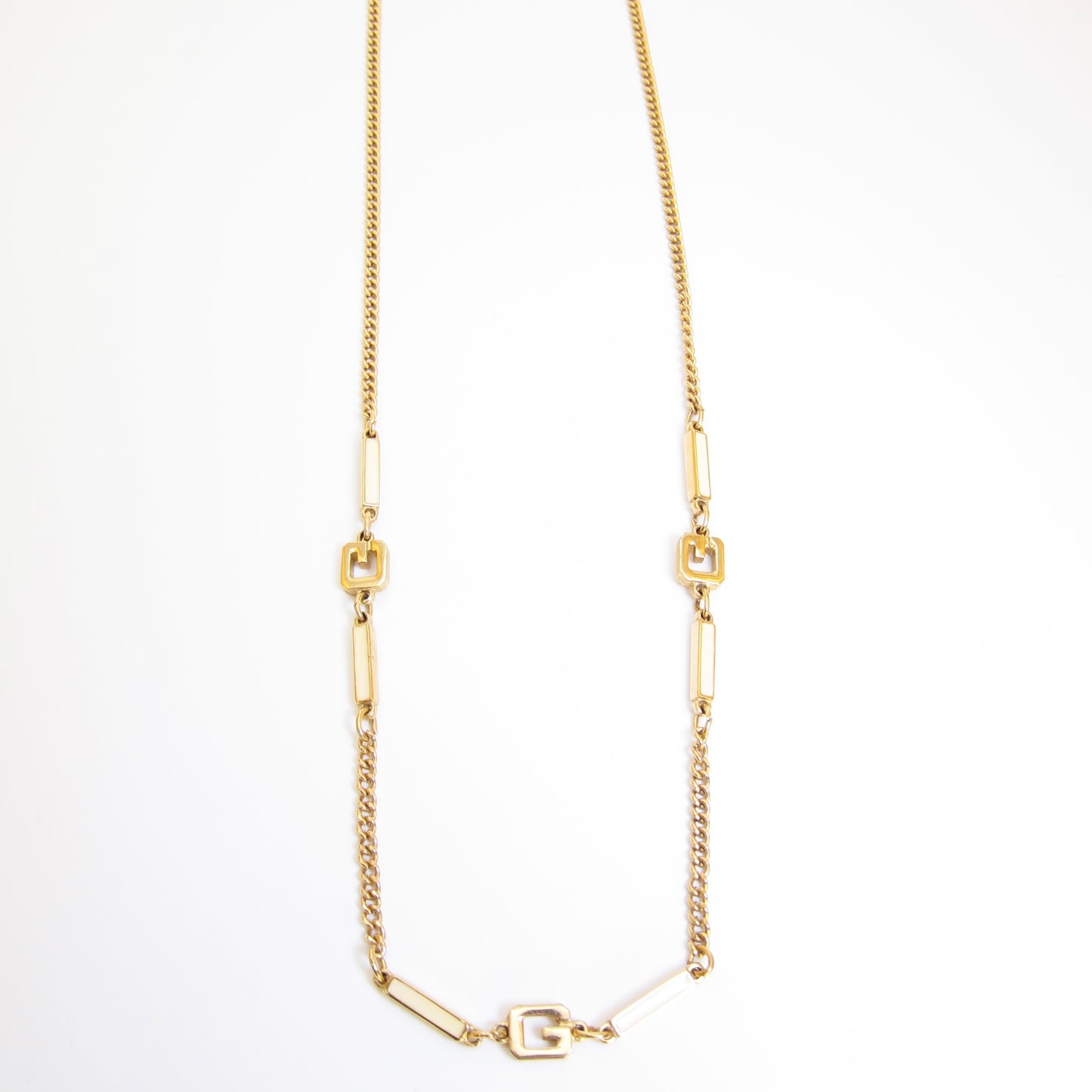 Givenchy Vintage G Logo White and Golden Long Necklace
