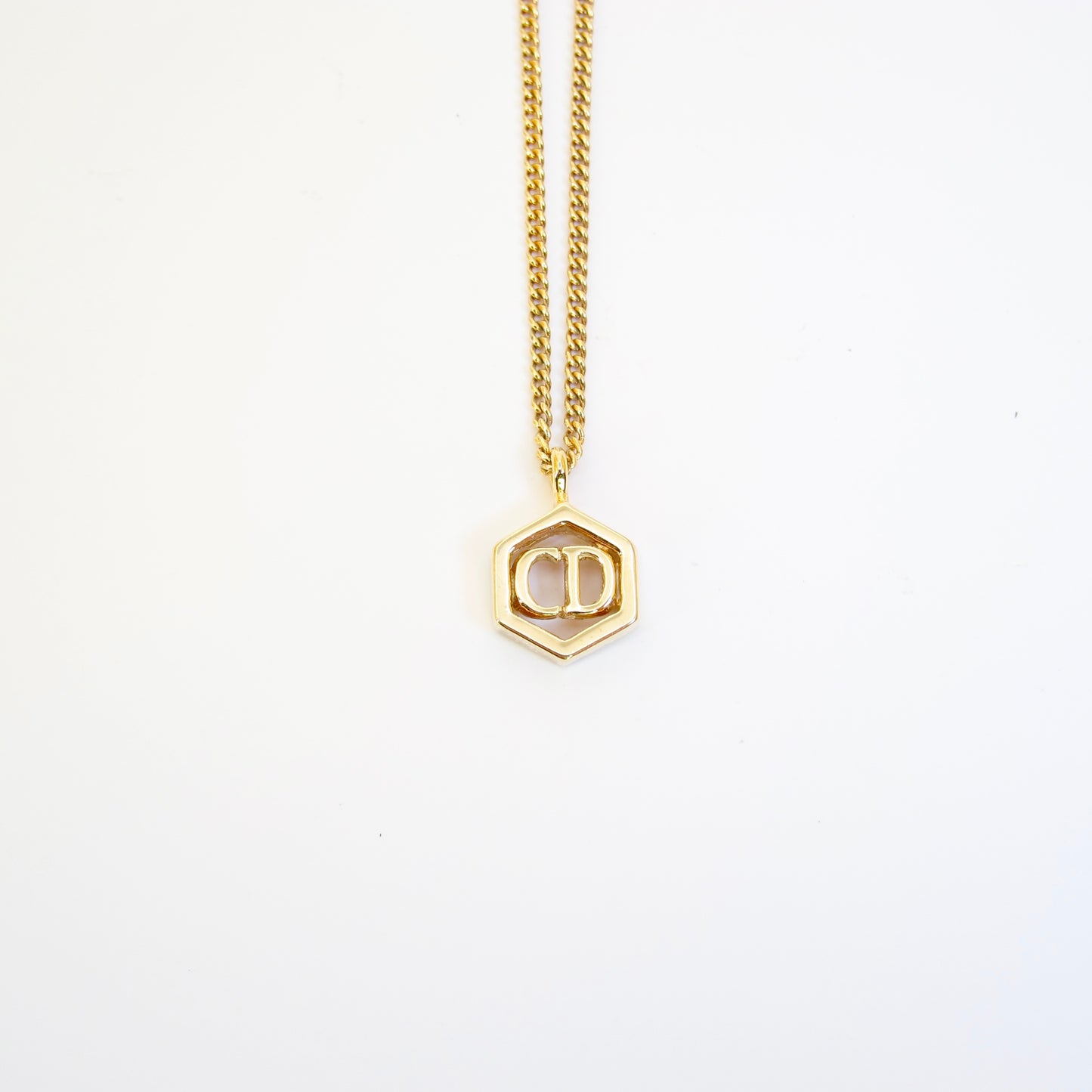 Christian Dior Vintage CD Logo in Hexagon Golden Necklace