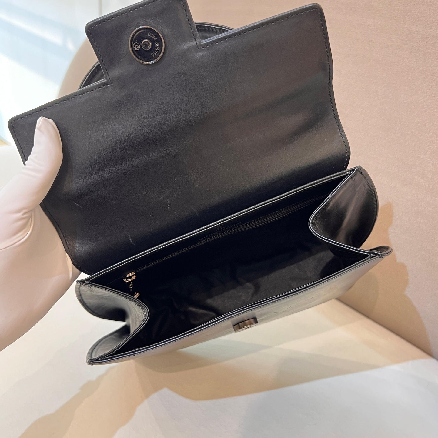 Givenchy Vintage Black Structured Leather Top Handle Bag With Tonal Anagram Patch