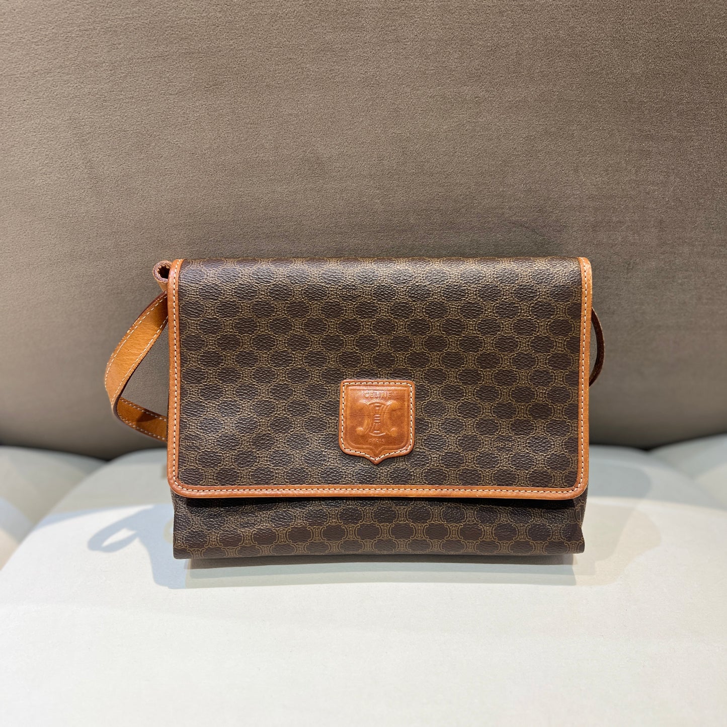Celine Vintage Brown Macadam Shoulder Bag