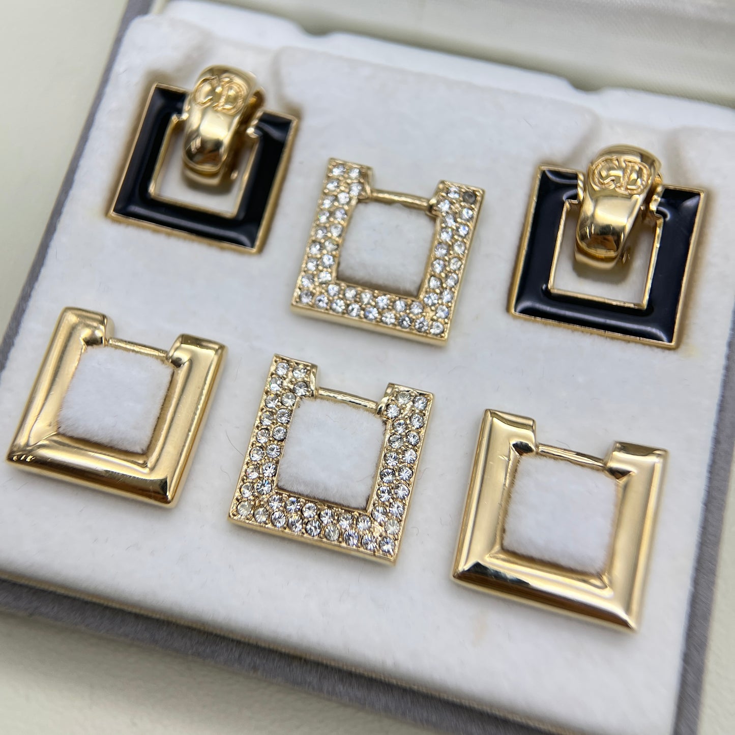 Christian Dior Vintage CD Logo 3 Sets Changeable Clip-on Earrings