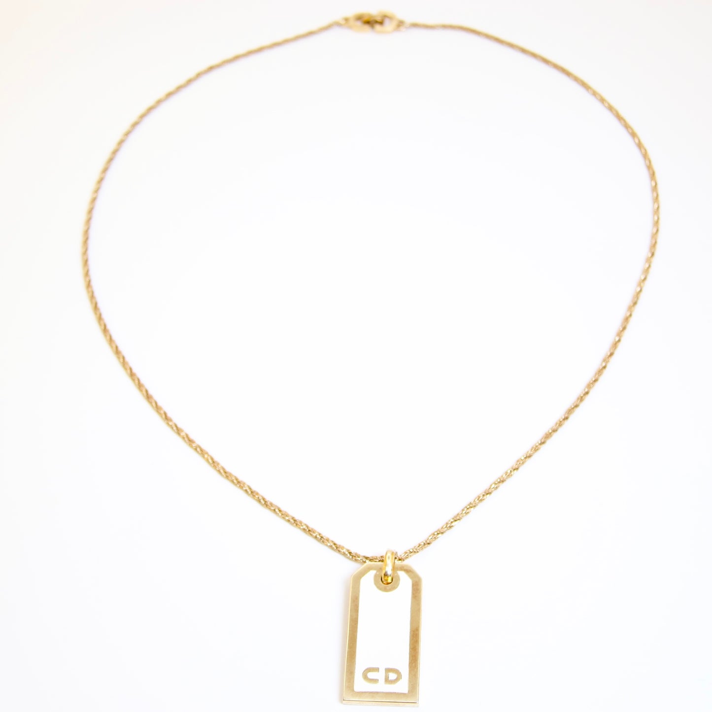 Christian Dior Vintage CD Logo On White and Golden Pendant Necklace