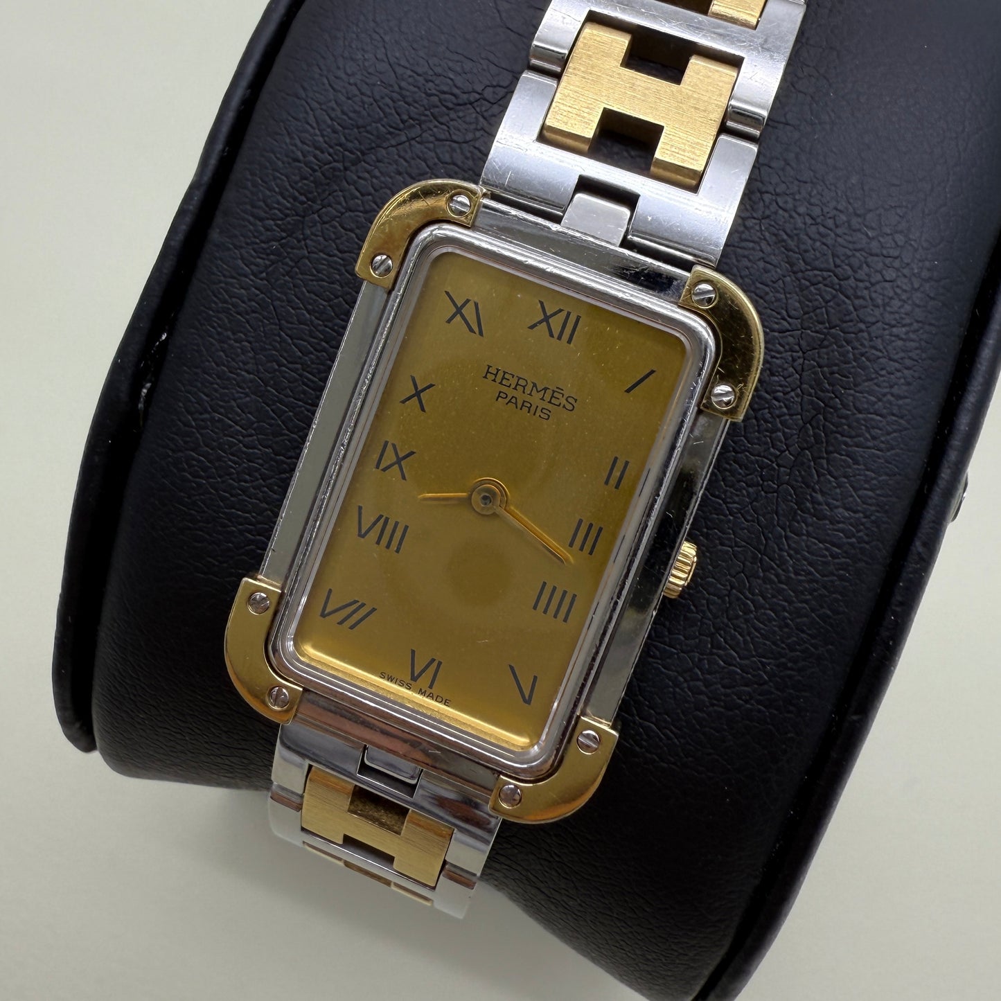Hermes Vintage Cloajure Yellow Face with H Bracelet Two Tone Ladies Watch