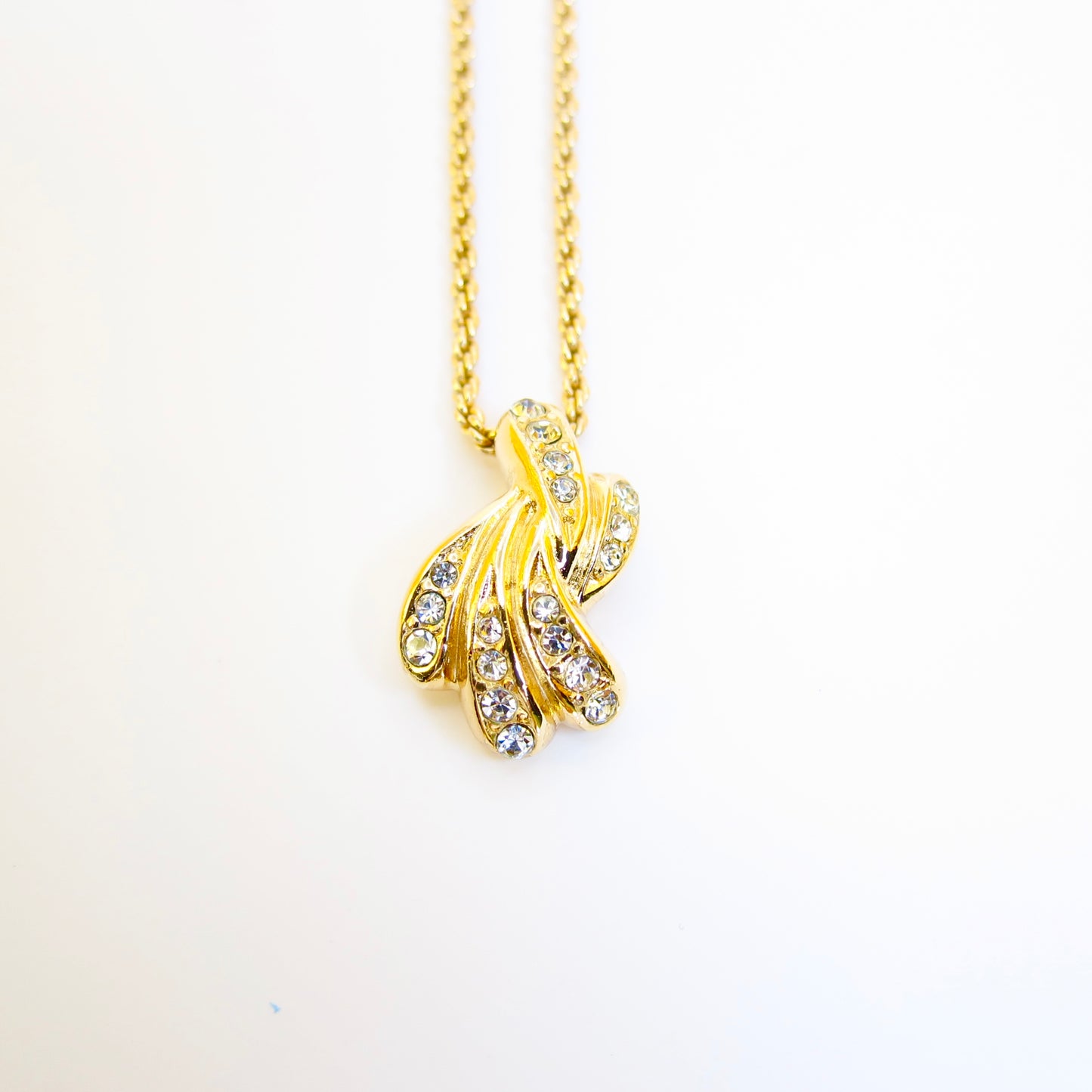 Christian Dior Vintage Stylish Rhinestone Golden Necklace