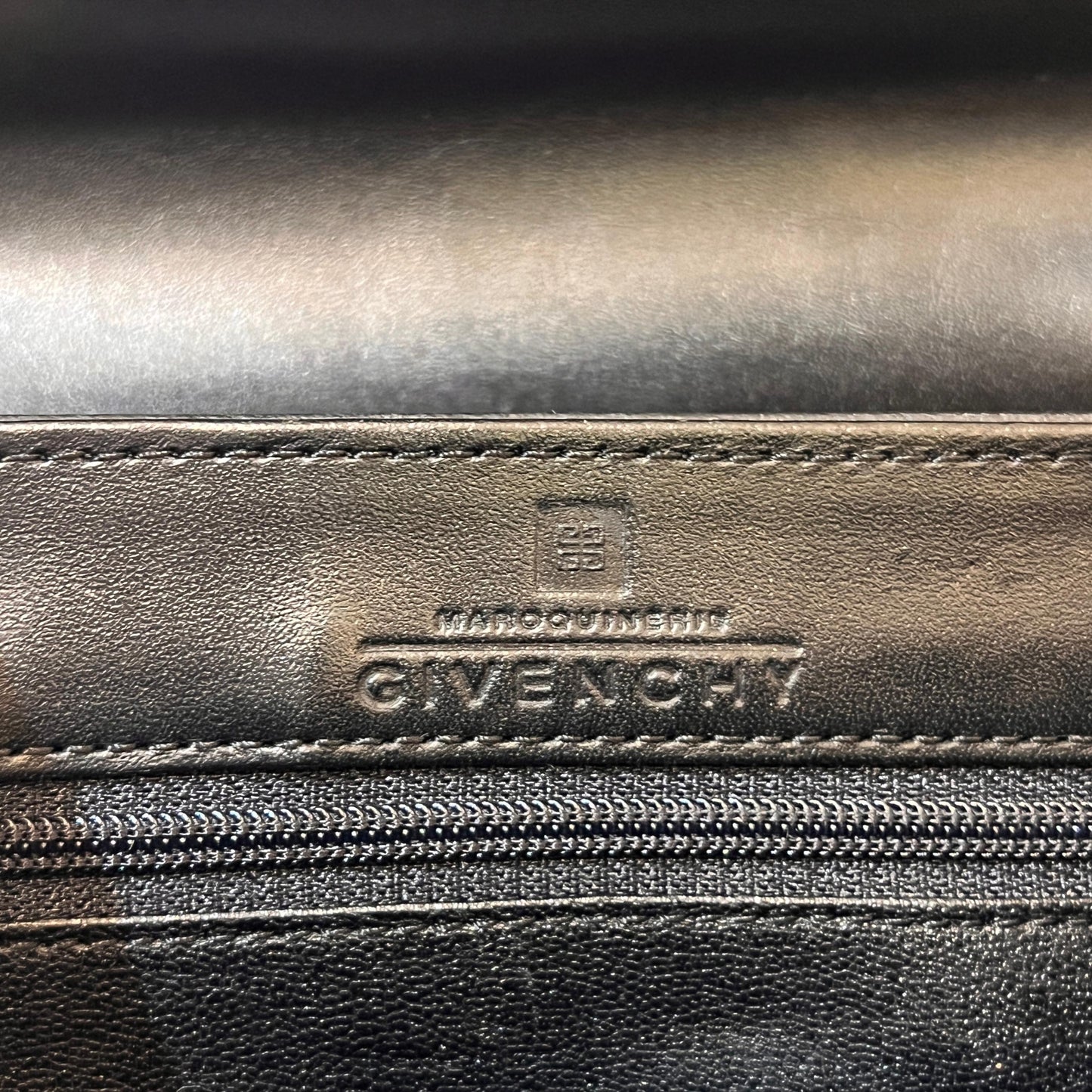 Givenchy Vintage Black Structured Leather Top Handle Bag With Tonal Anagram Patch