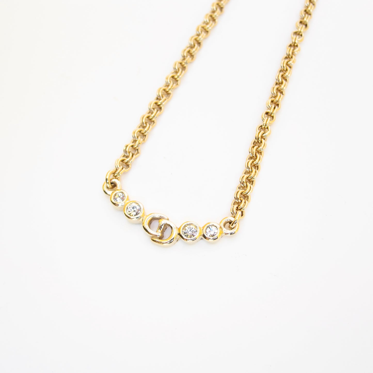 Christian Dior Vintage CD Logo and Rhinestone Golden Necklace