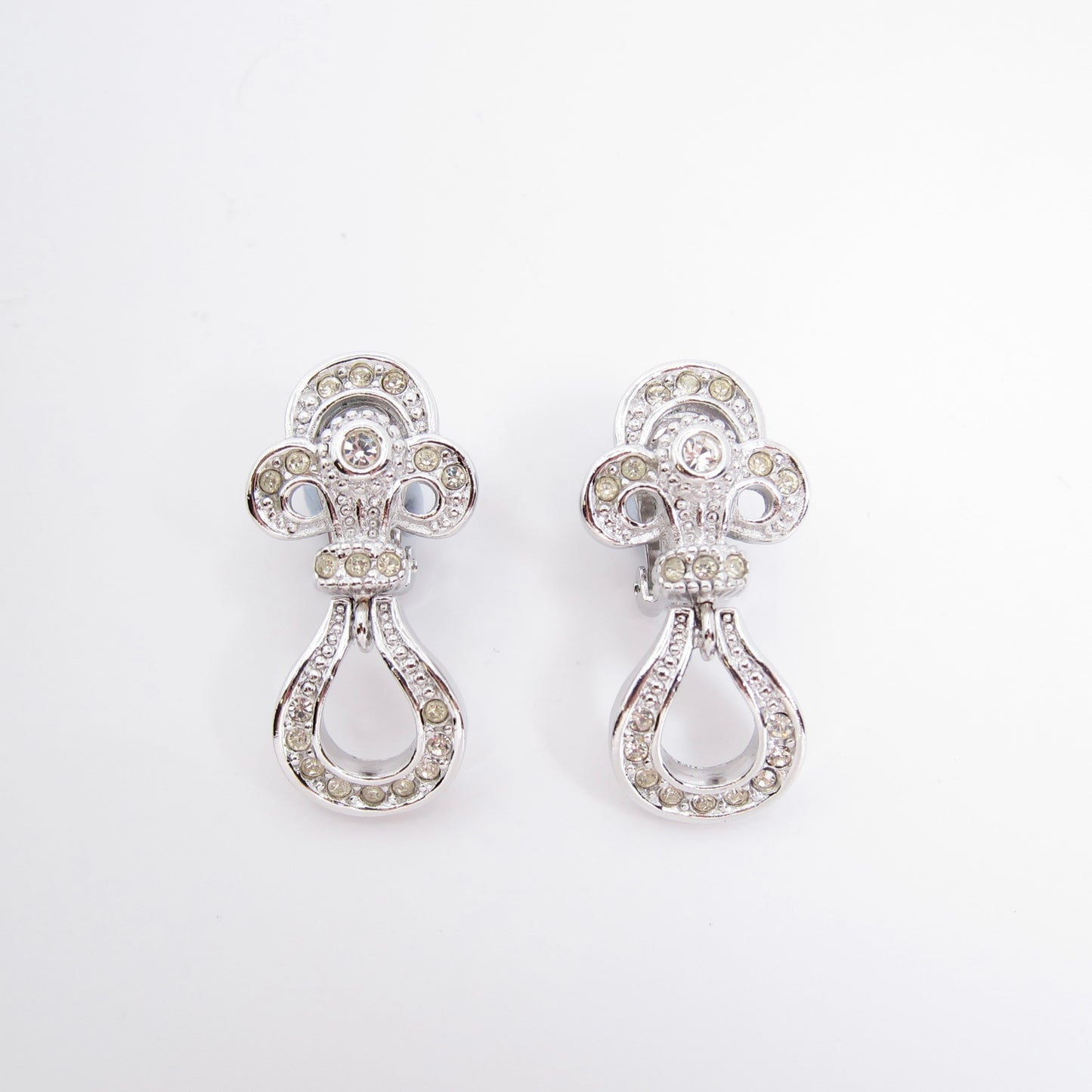 Christian Dior Vintage Stylish Rhinestone Silver Clip-on Earrings