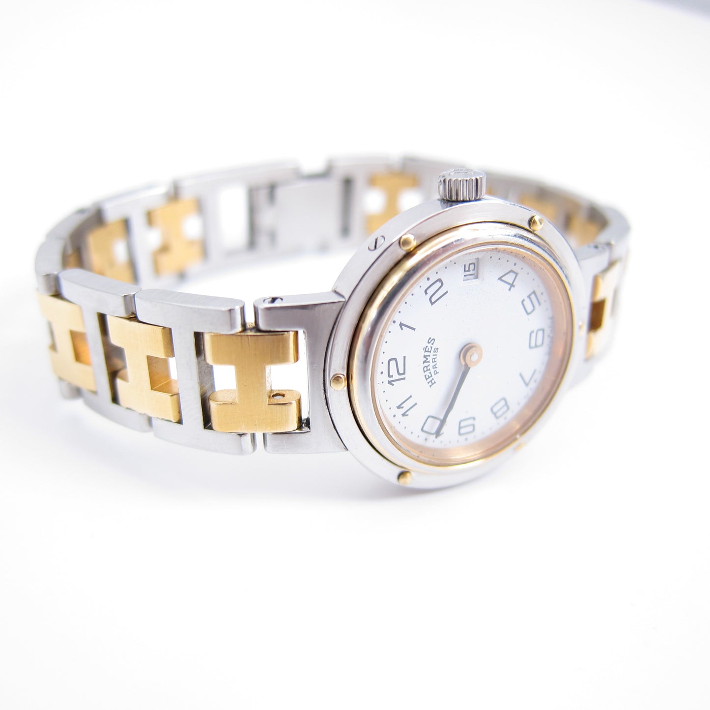 Hermes Vintage Clipper White Face with Date and H Bracelet Ladies Watch