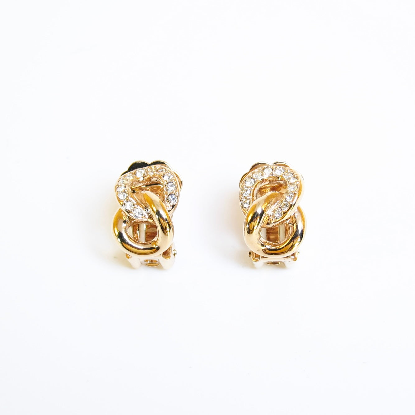 Christian Dior Vintage Rhinestone and Link Golden Clip-on Earrings