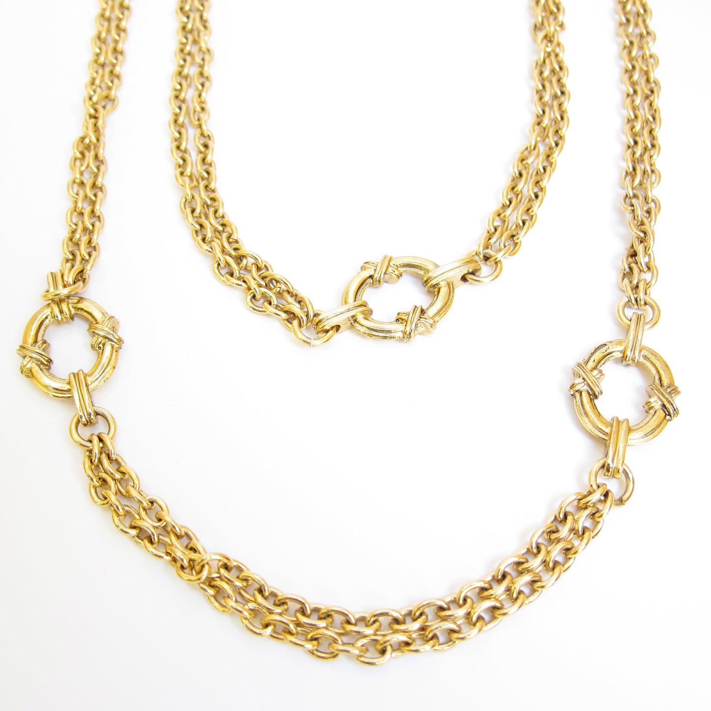 Yves Saint Laurent Vintage Stylish 2-row Golden Long Necklace
